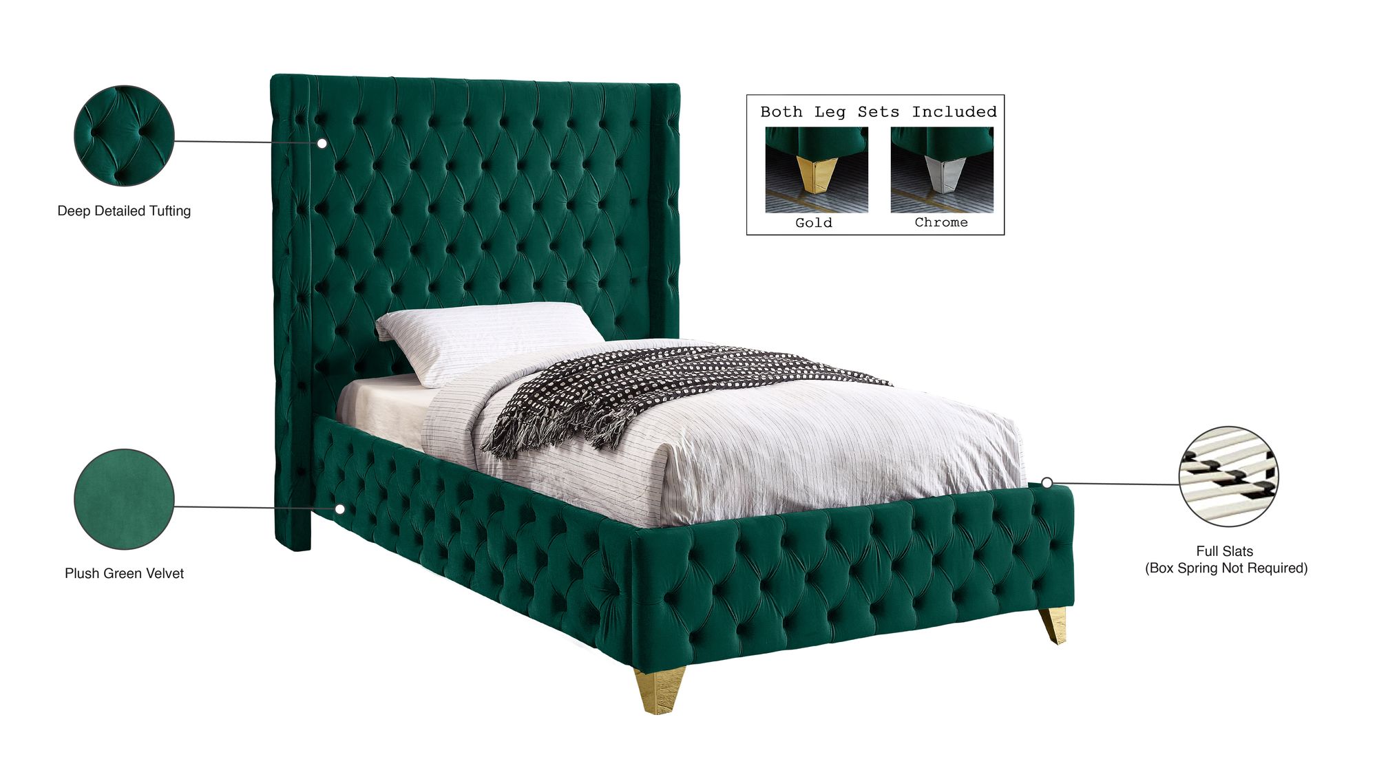 Savan Velvet Twin Size Bed