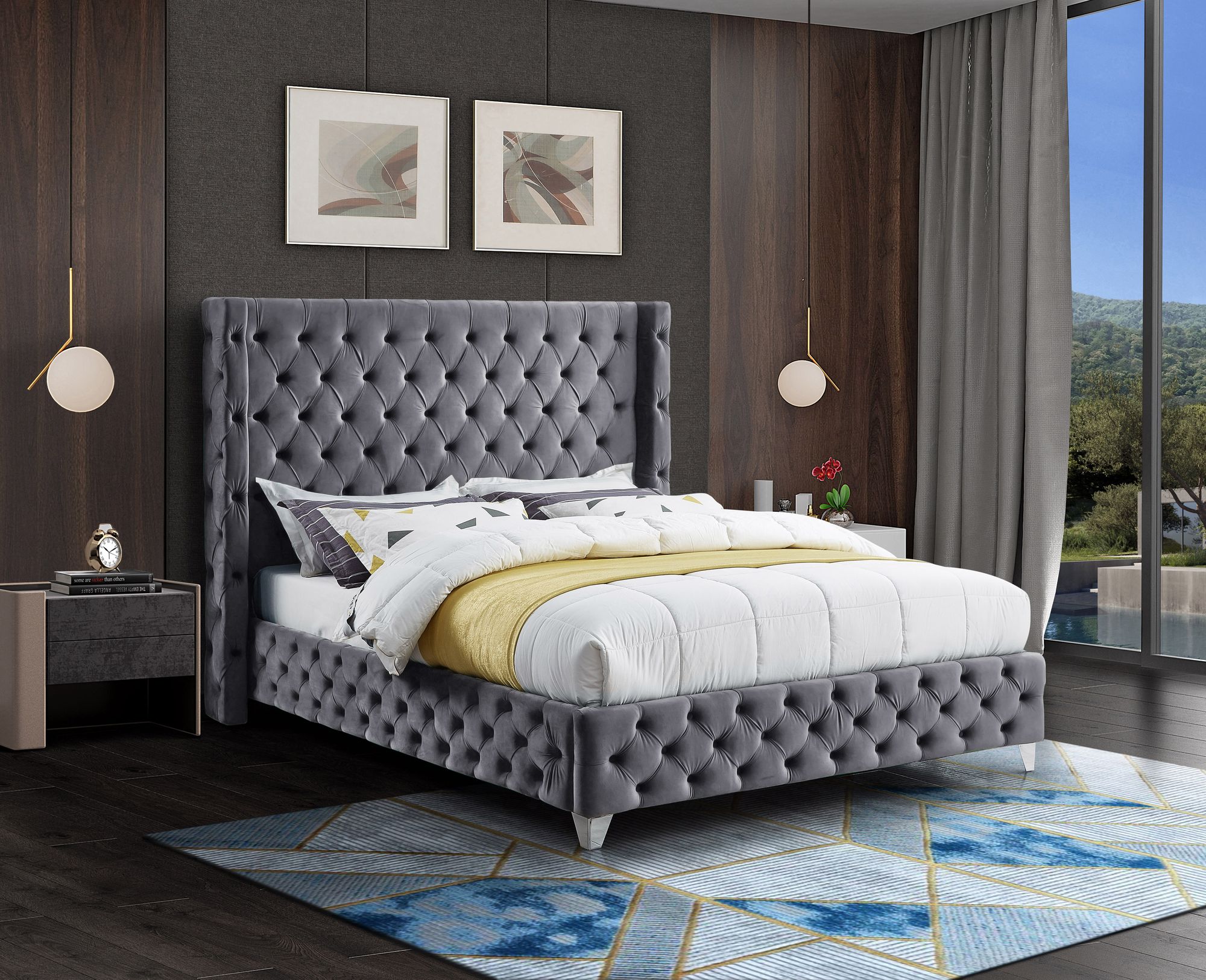 Savan Velvet Queen Size Bed