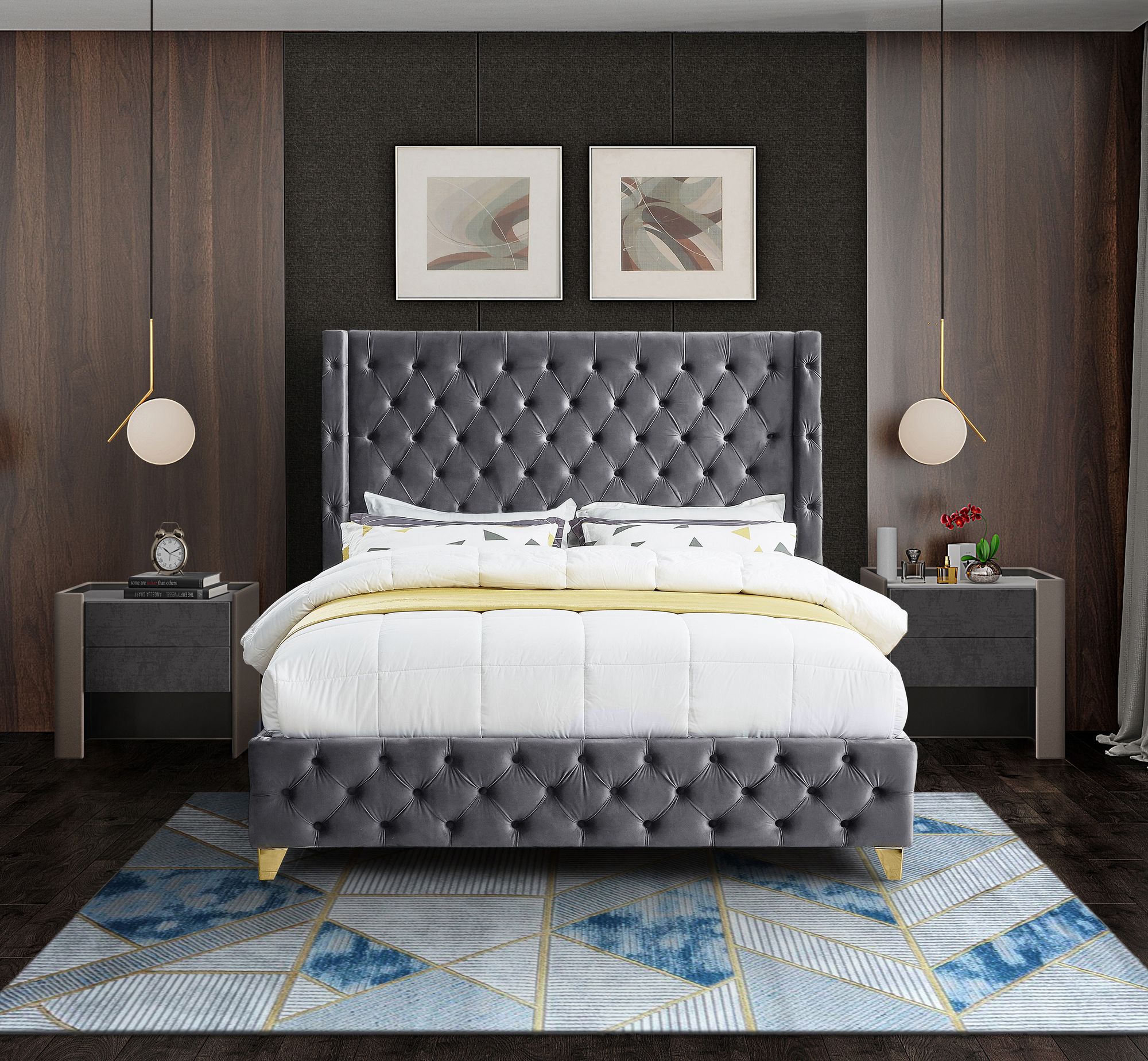 Savan Velvet Queen Size Bed