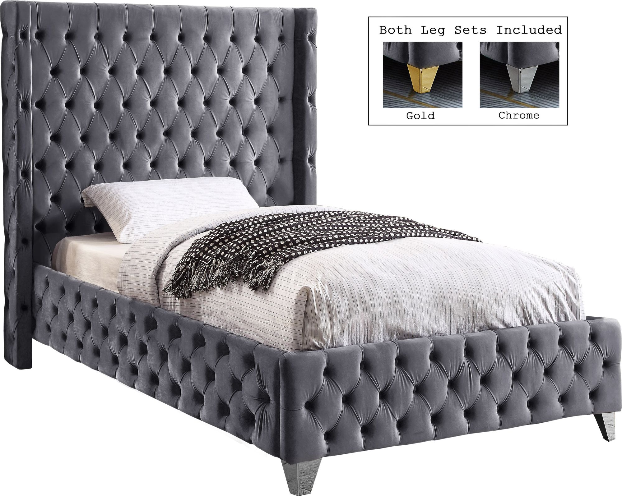 Savan Velvet Twin Size Bed