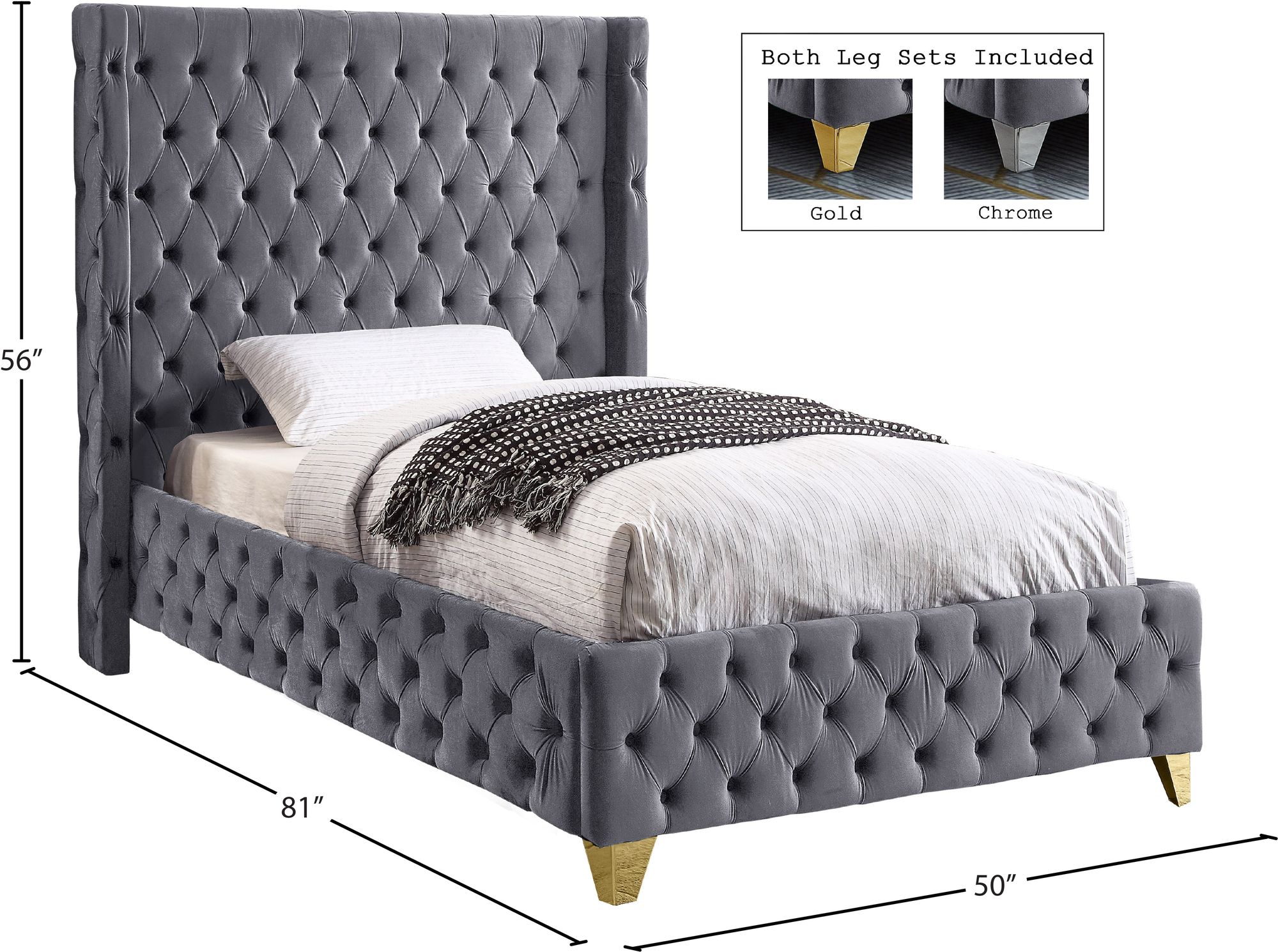 Savan Velvet Twin Size Bed
