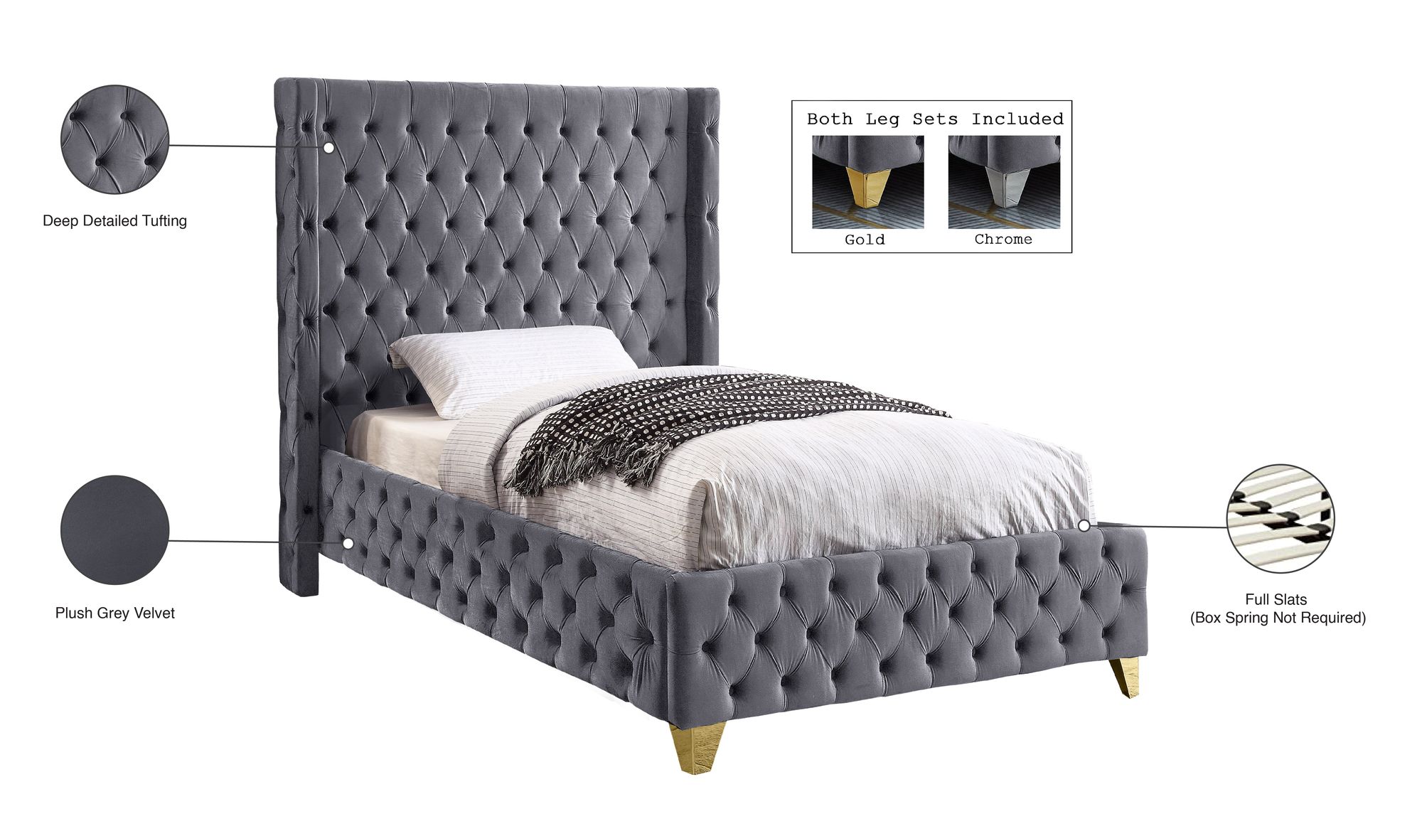 Savan Velvet Twin Size Bed