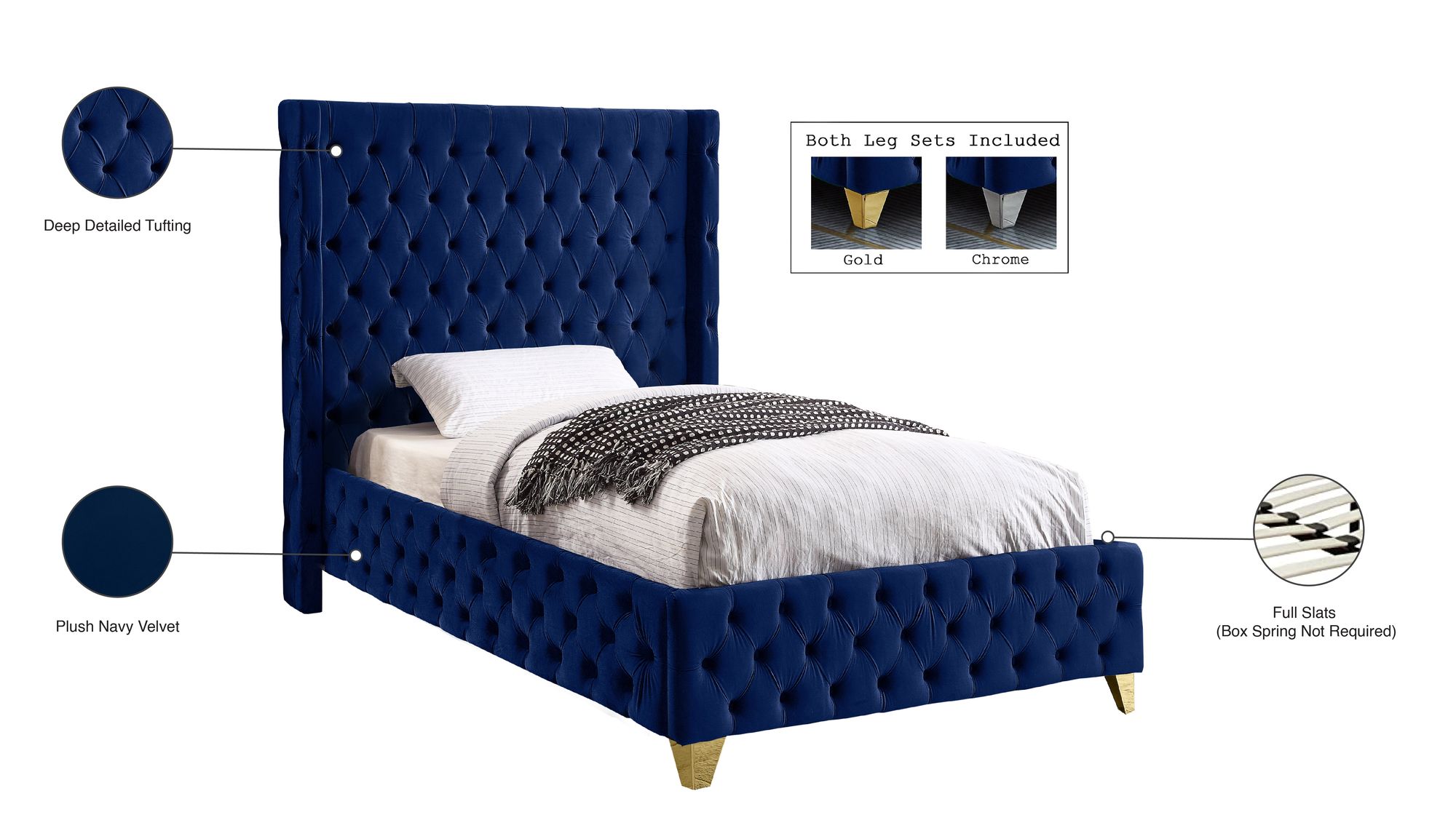Savan Velvet Twin Size Bed