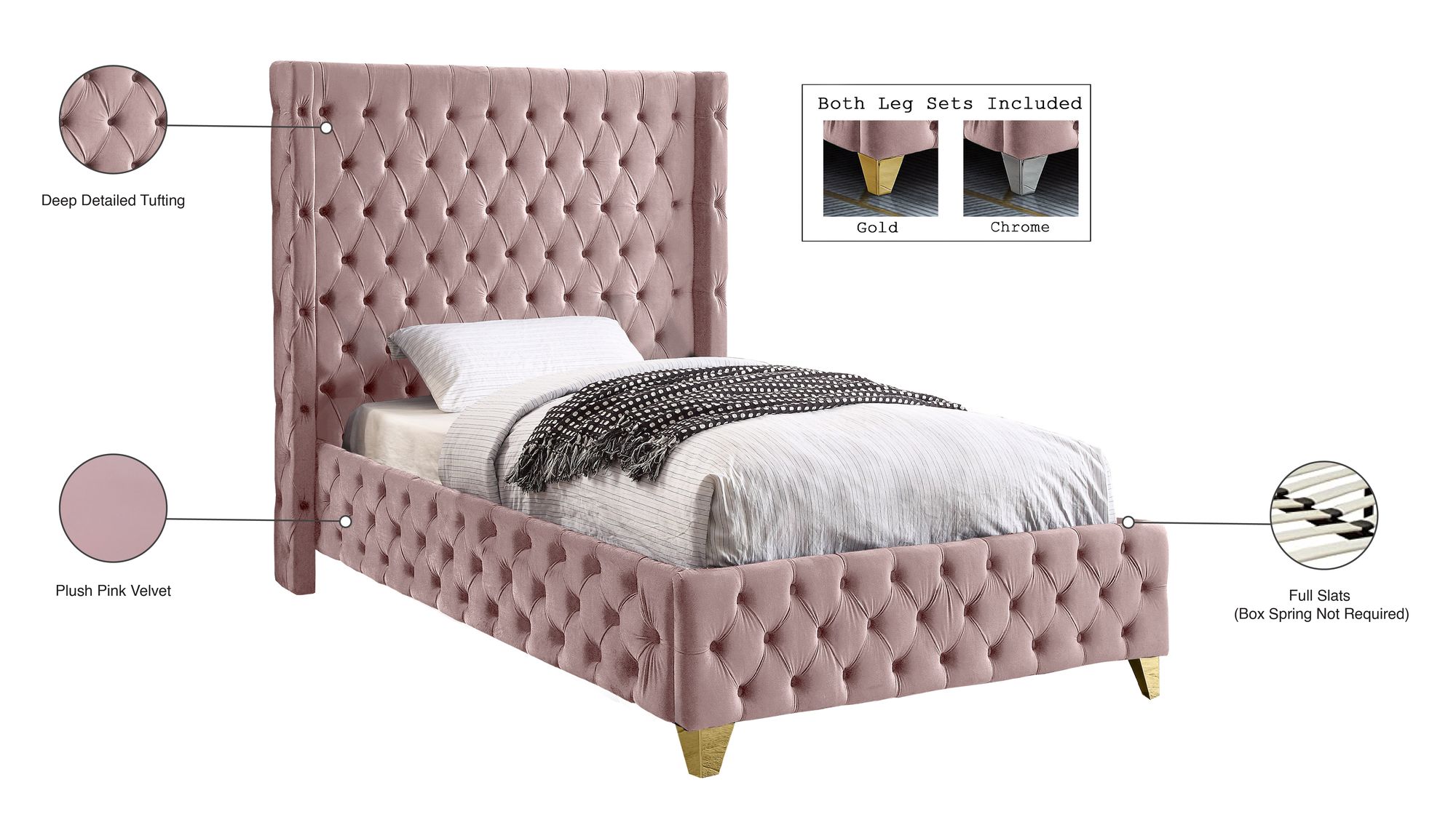 Savan Velvet Twin Size Bed