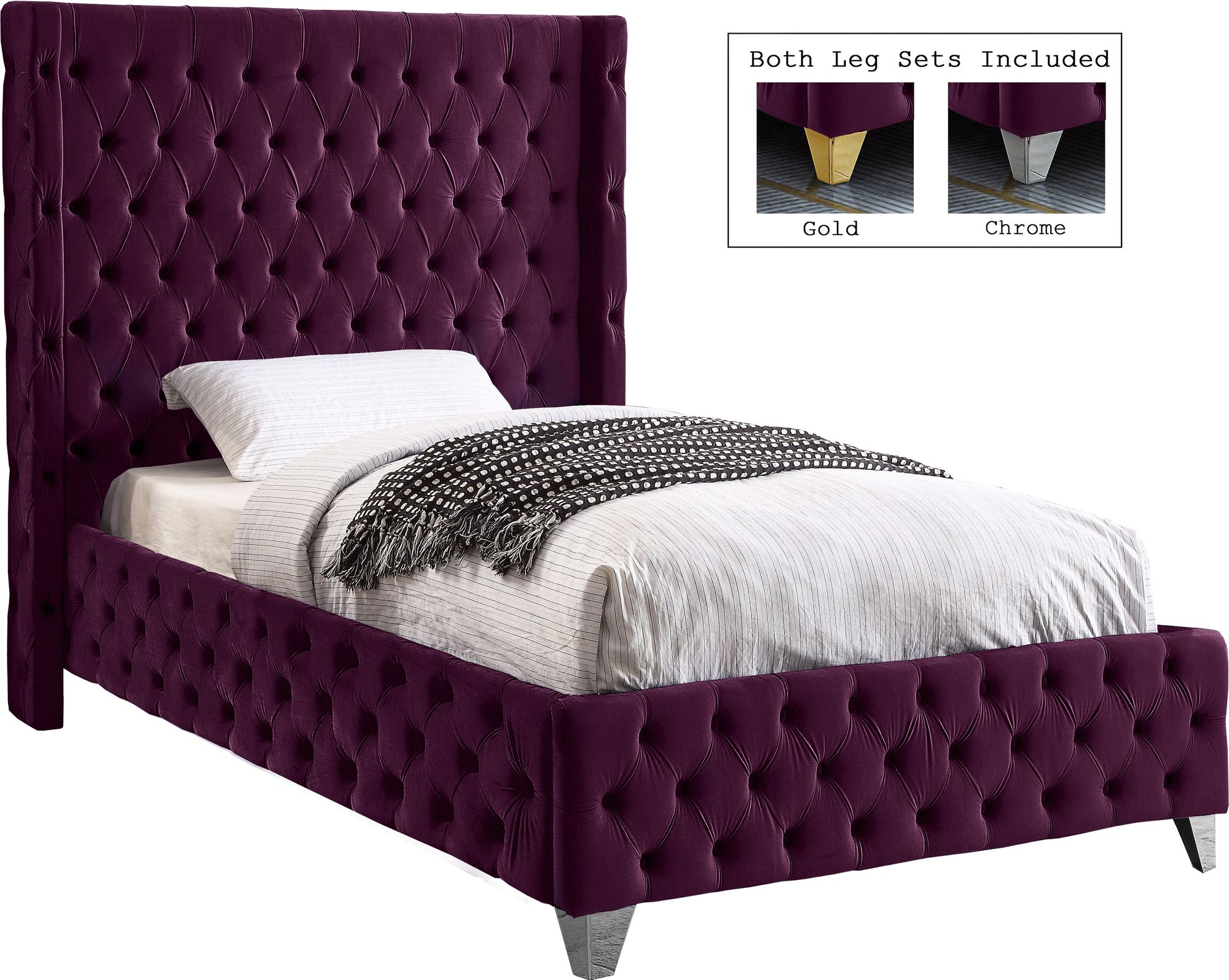 Savan Velvet Twin Size Bed