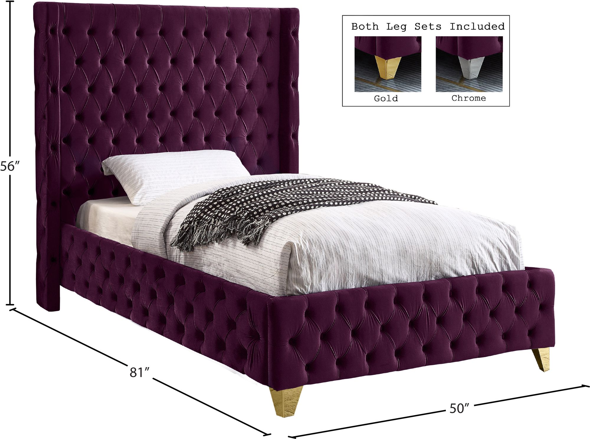 Savan Velvet Twin Size Bed