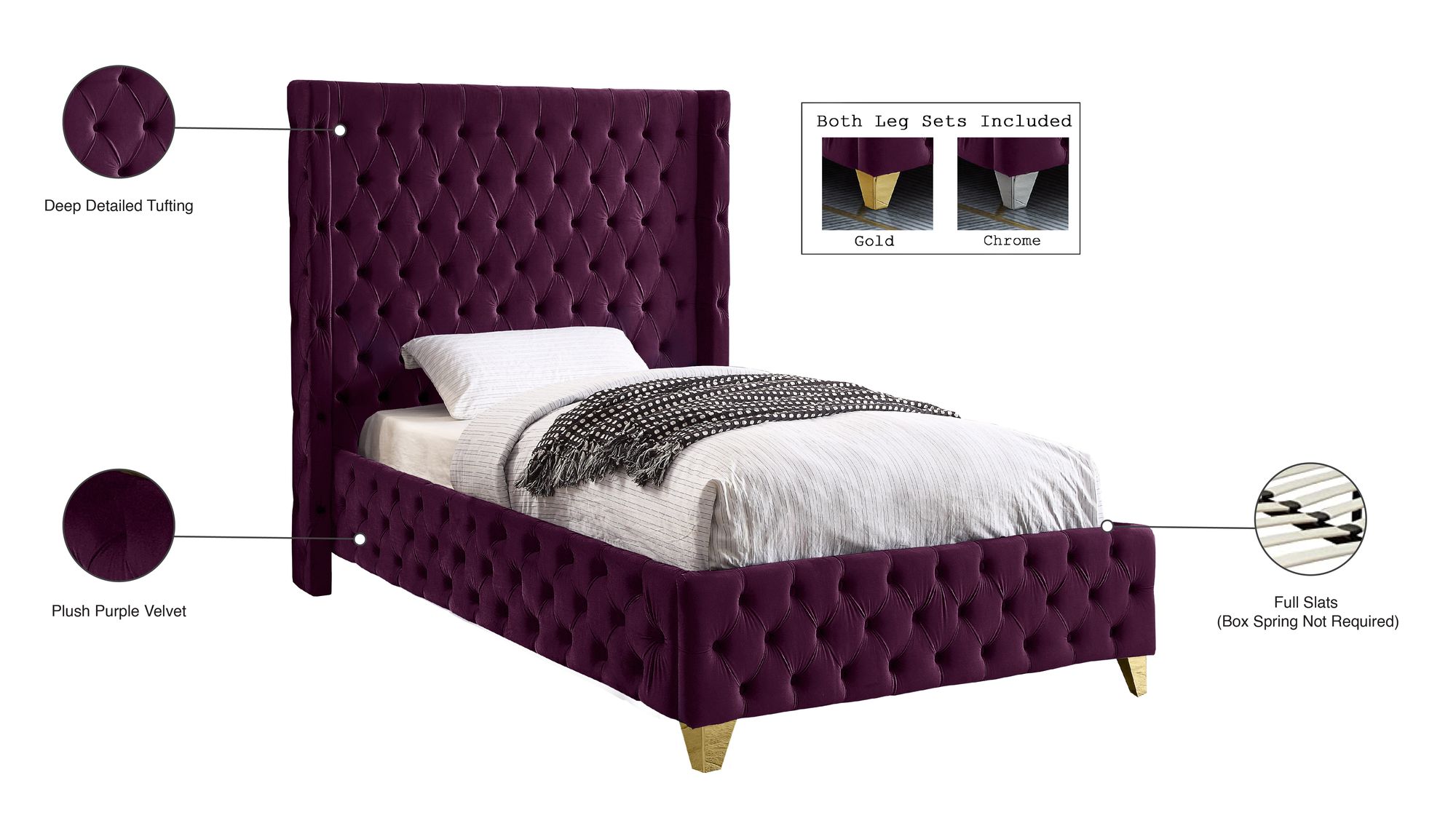 Savan Velvet Twin Size Bed