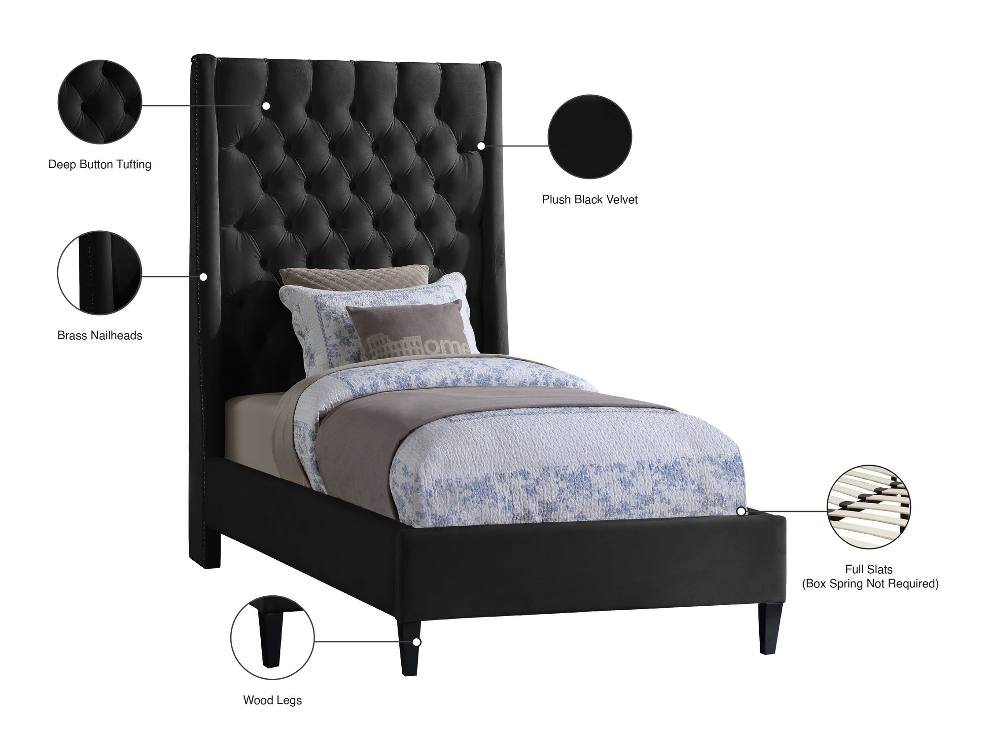 Fritz Velvet Twin Size Bed