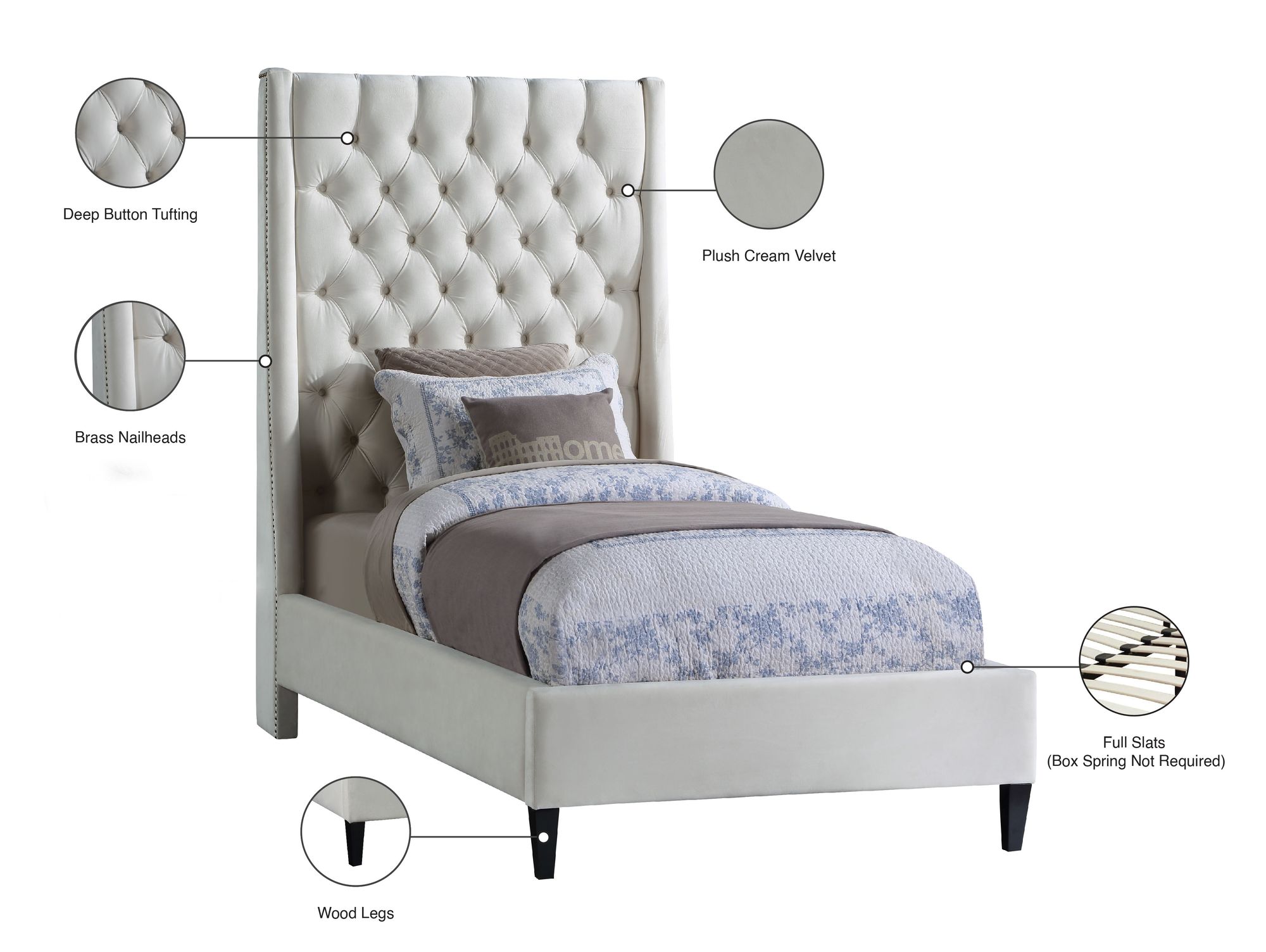 Fritz Velvet Twin Size Bed