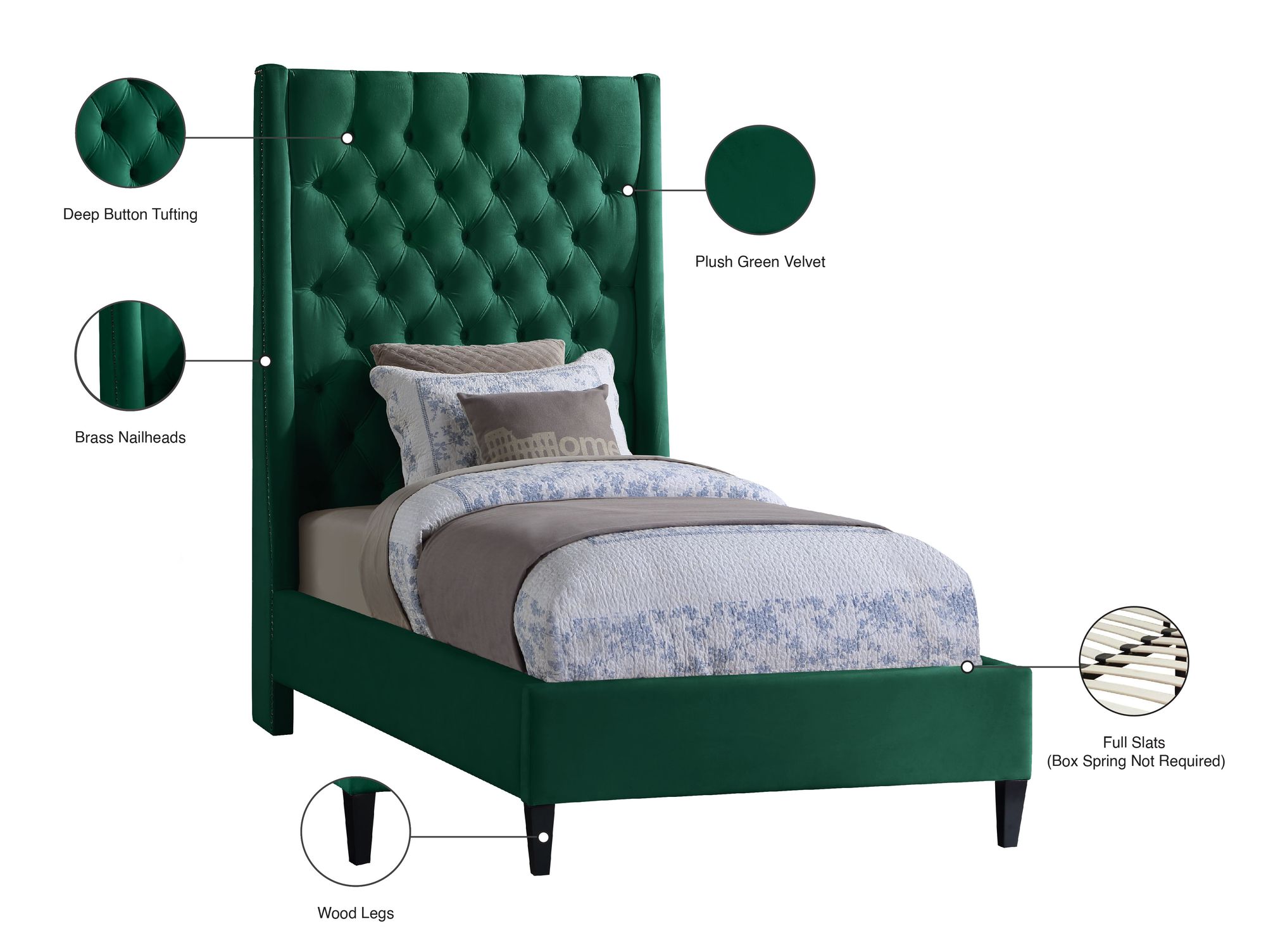 Fritz Velvet Twin Size Bed