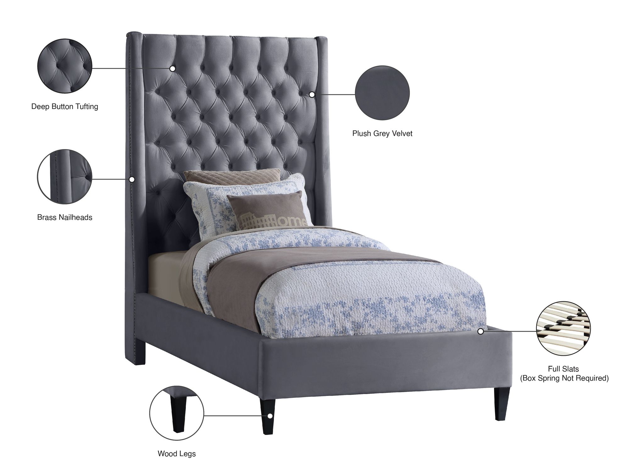 Fritz Velvet Twin Size Bed