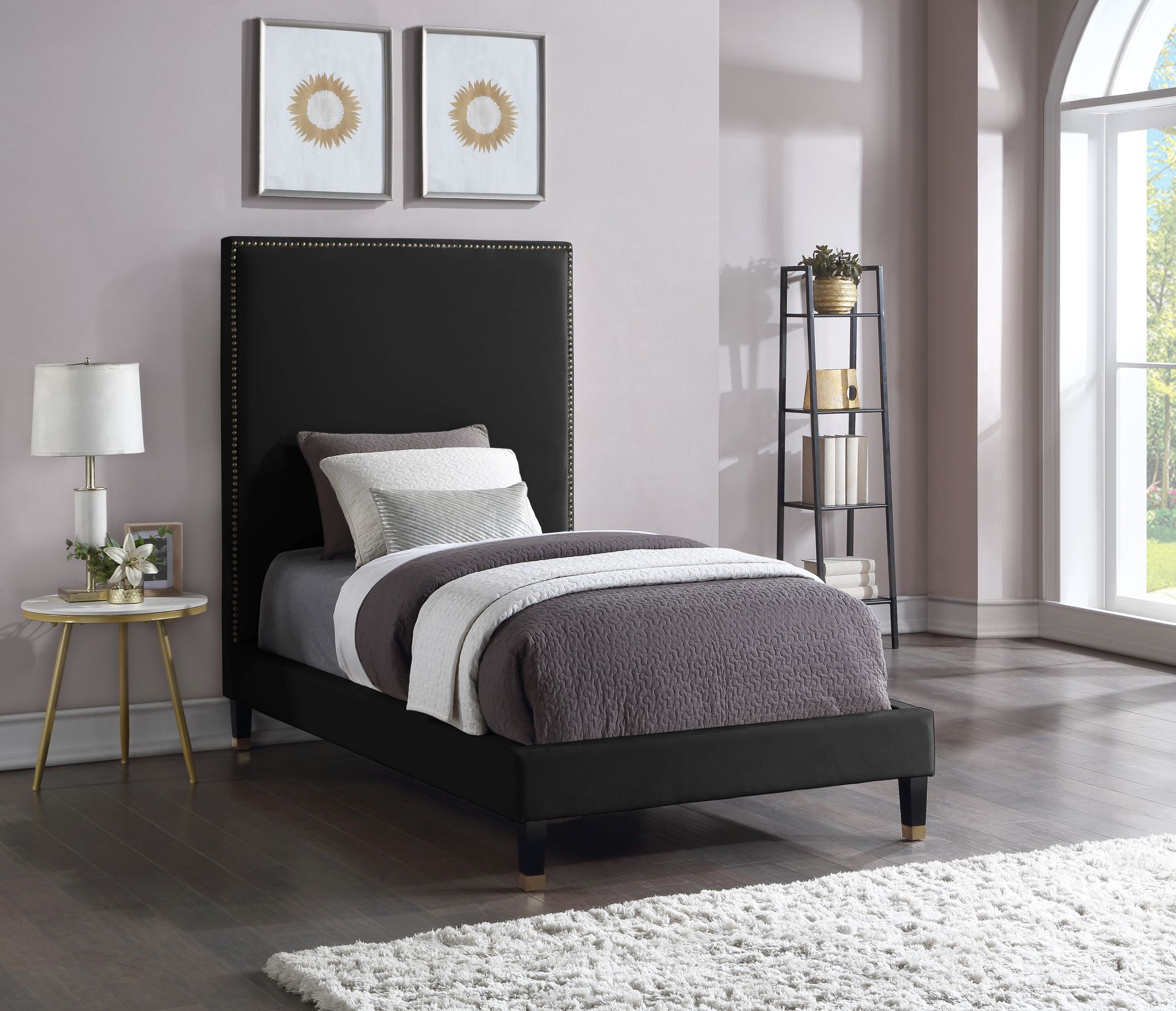 Harlie Velvet Twin Size Bed