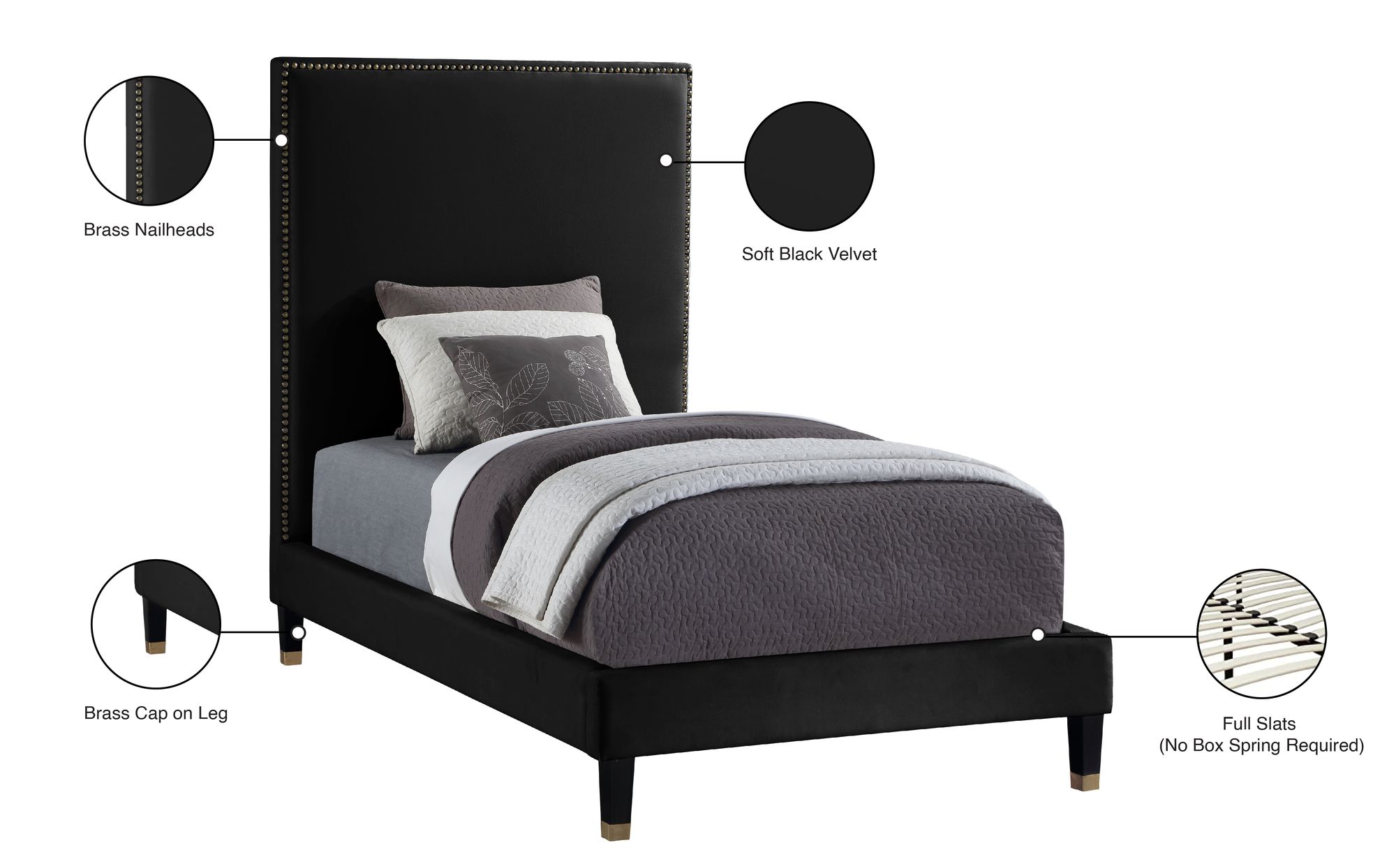 Harlie Velvet Twin Size Bed