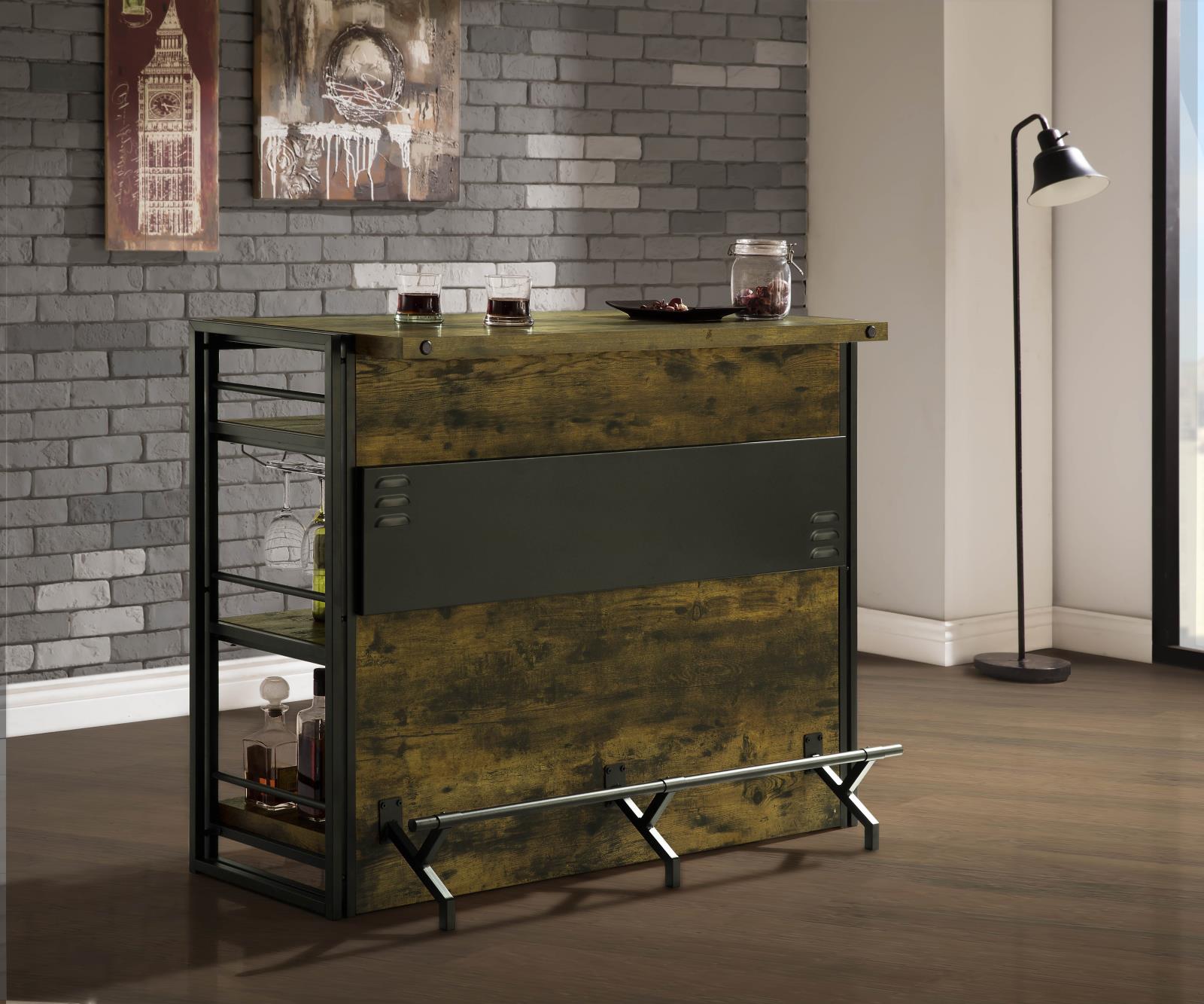 Renaldi Wood Veneer Bar Unit with Stemware Rack