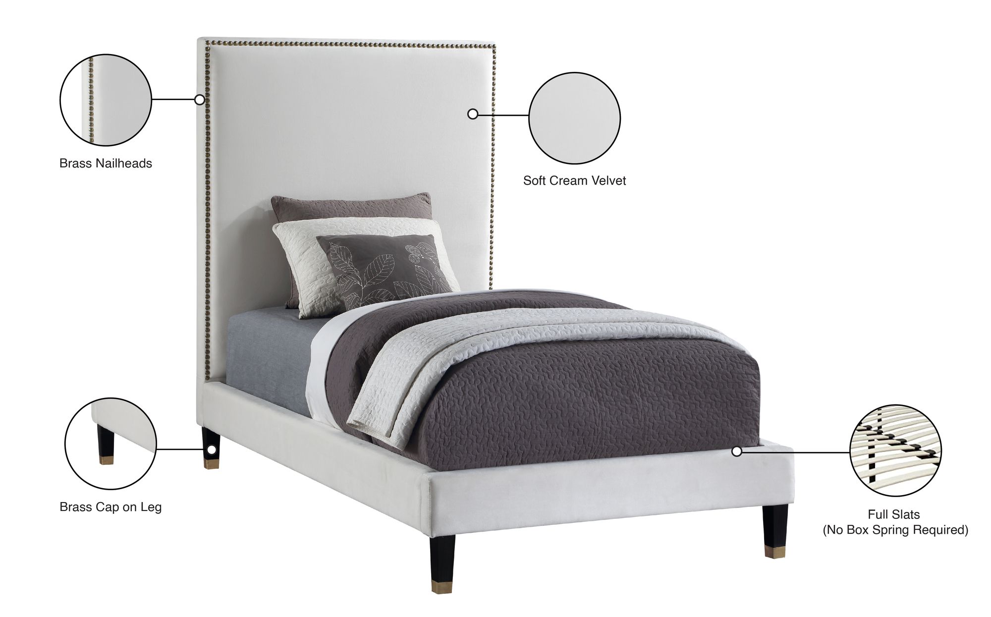 Harlie Velvet Twin Size Bed
