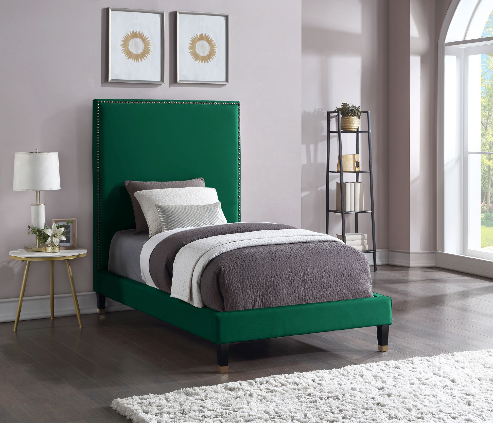Harlie Velvet Twin Size Bed