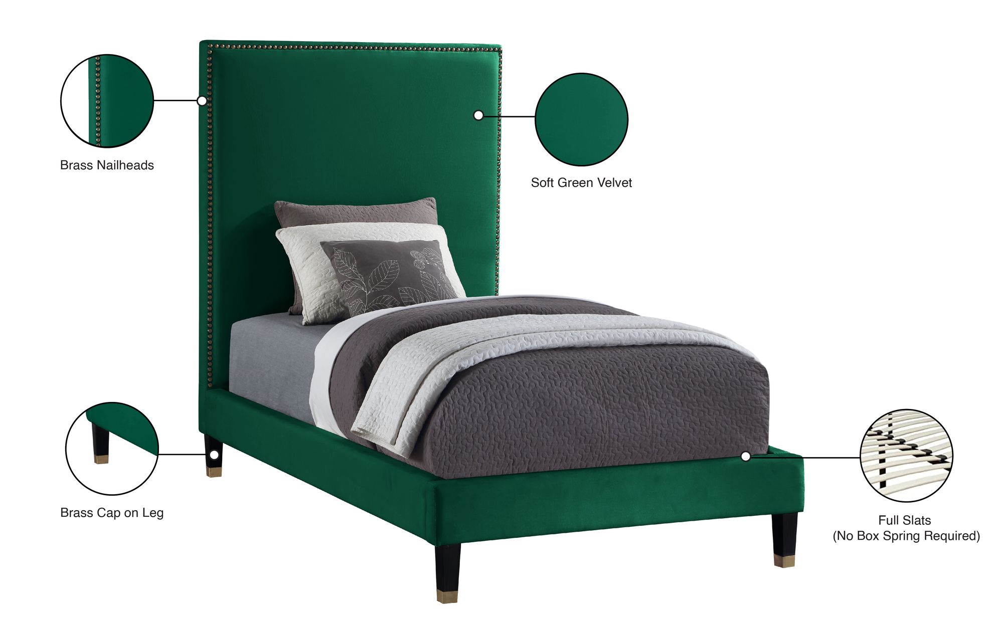 Harlie Velvet Twin Size Bed