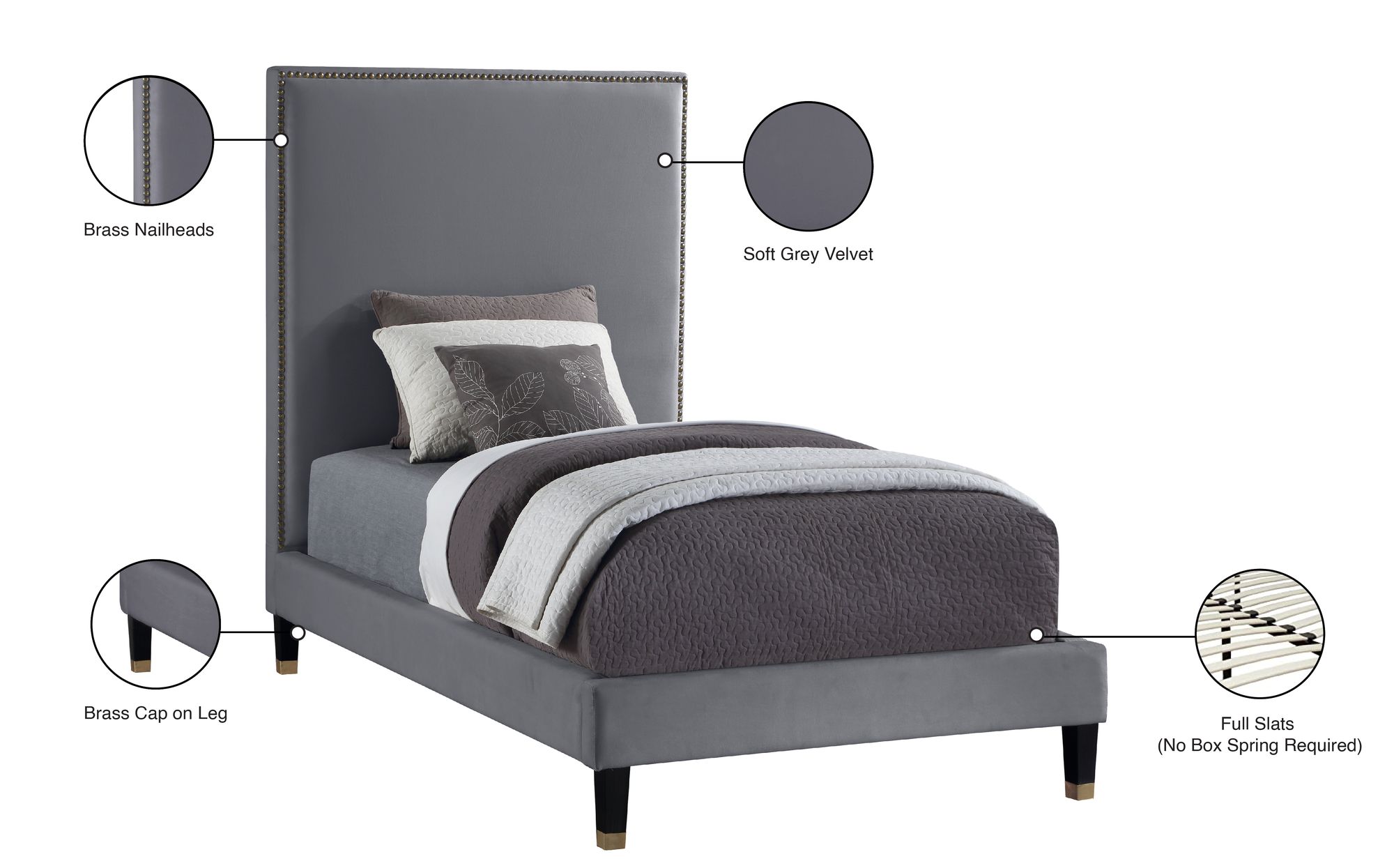 Harlie Velvet Twin Size Bed