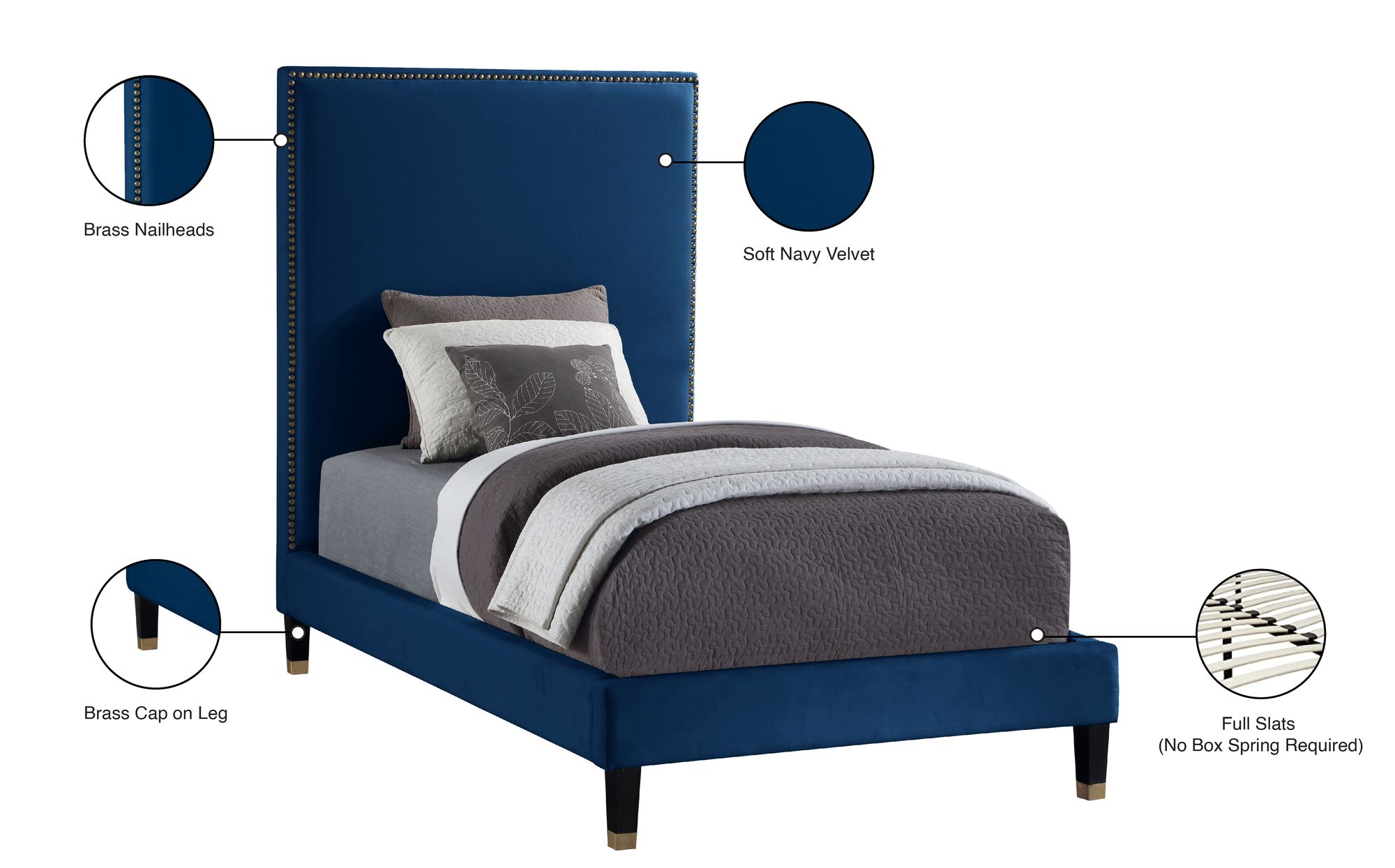 Harlie Velvet Twin Size Bed