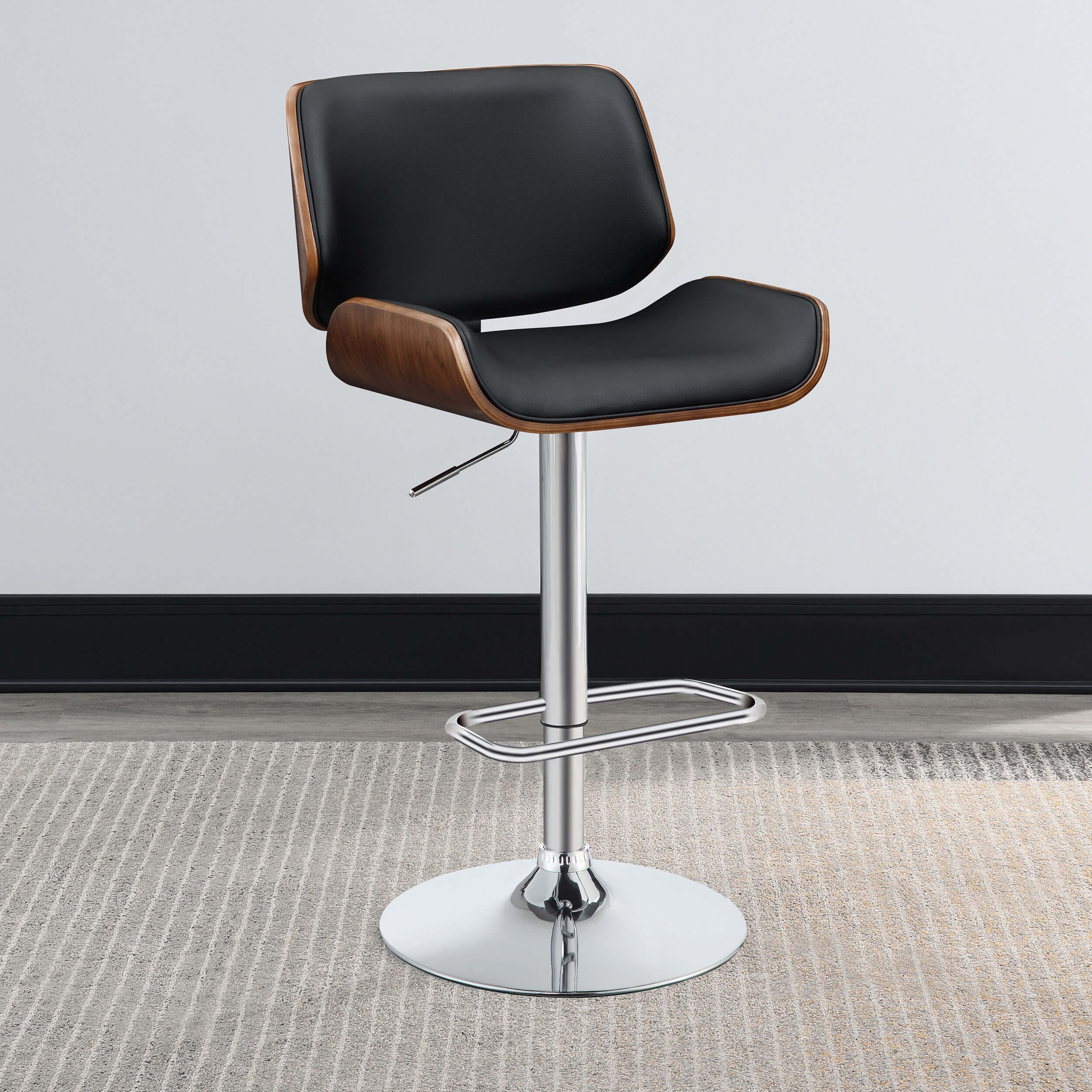 Folsom Leatherette/Wood Veneer Bar Stool with Adjustable Chrome Base