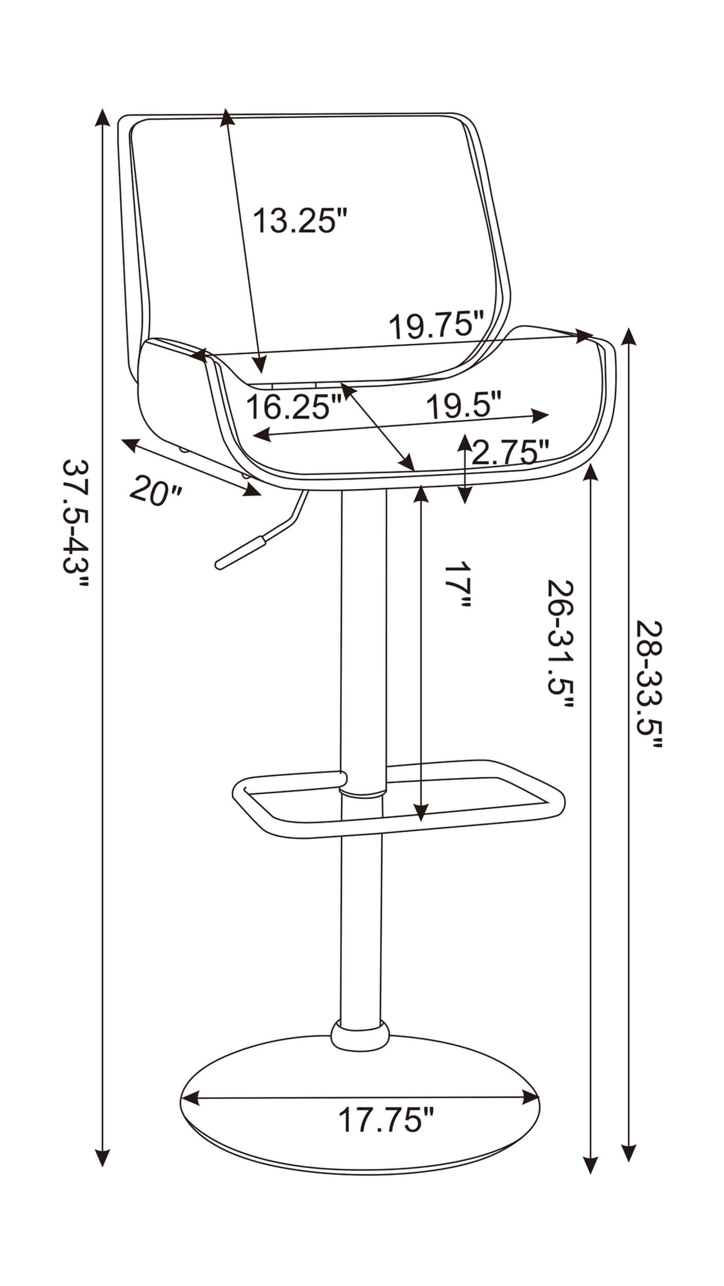 Folsom Leatherette/Wood Veneer Bar Stool with Adjustable Chrome Base