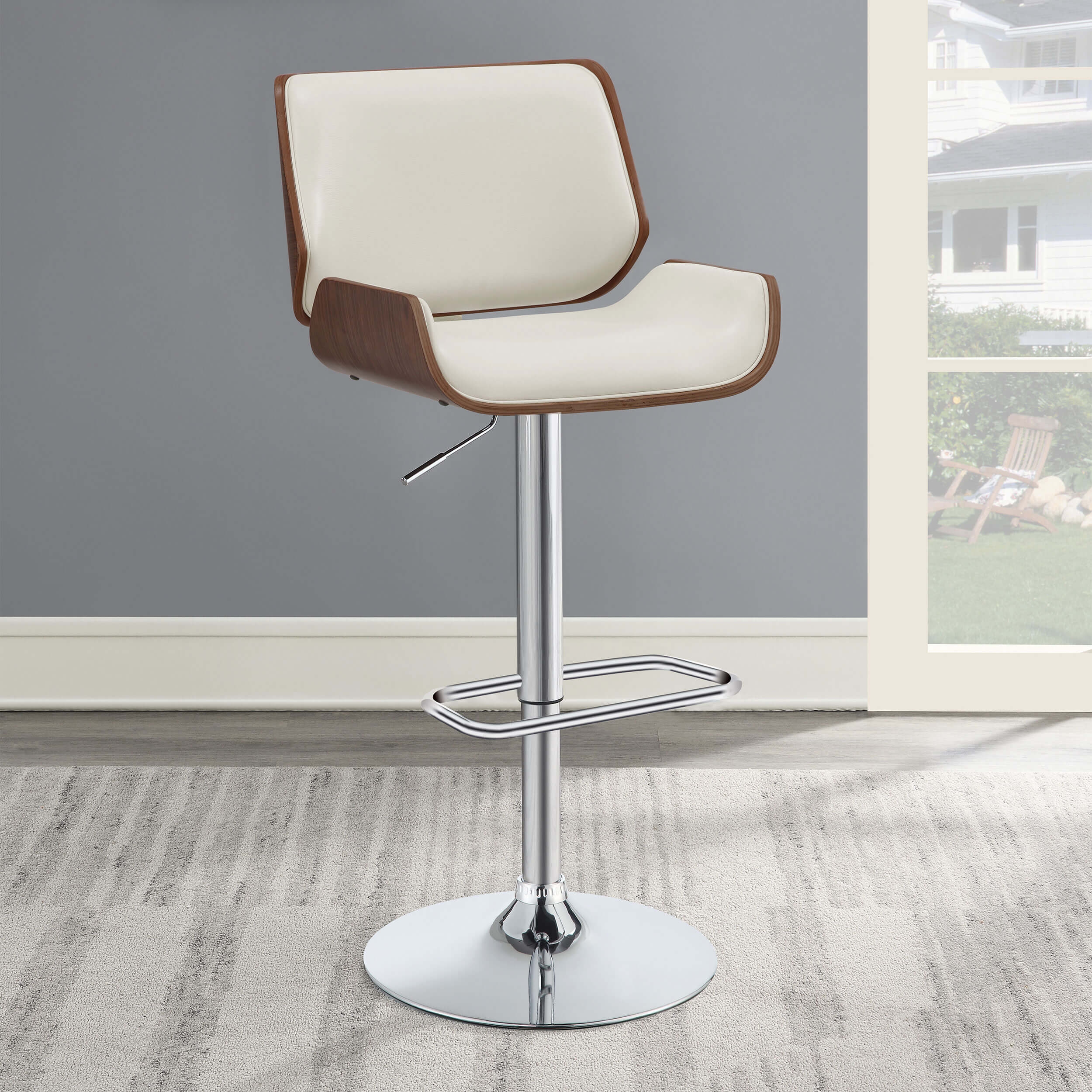 Folsom Leatherette/Wood Veneer Bar Stool with Adjustable Chrome Base