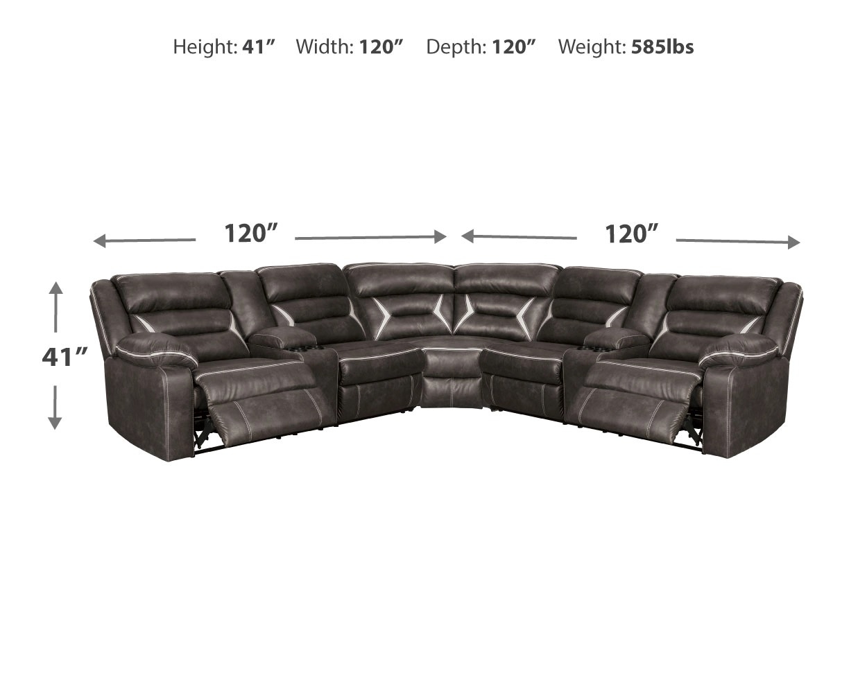 Kincord 3-Piece Polyester Power Reclining Sectional Sofa