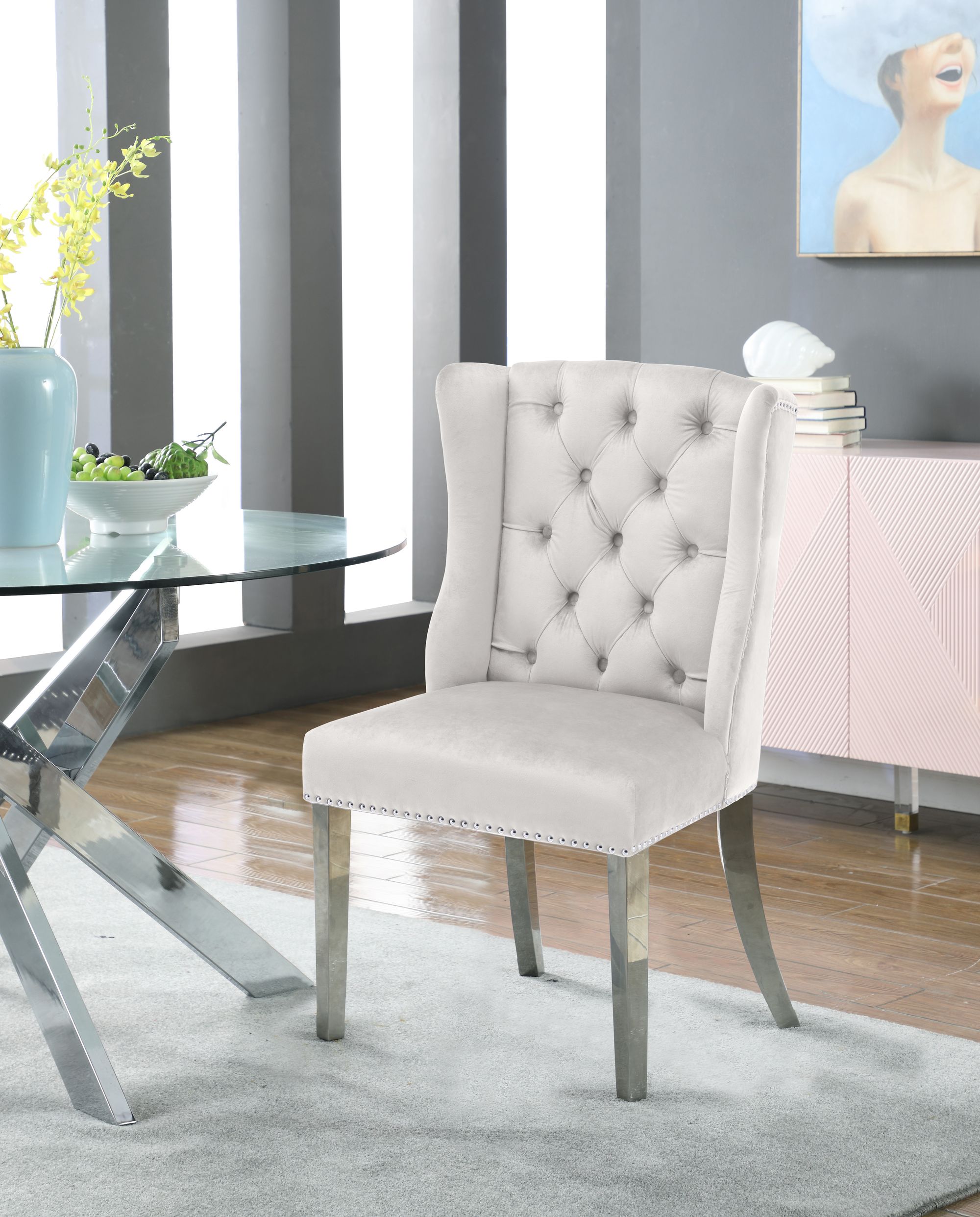 Suri Velvet Dining Chair with Chrome Stainless Steel Legs