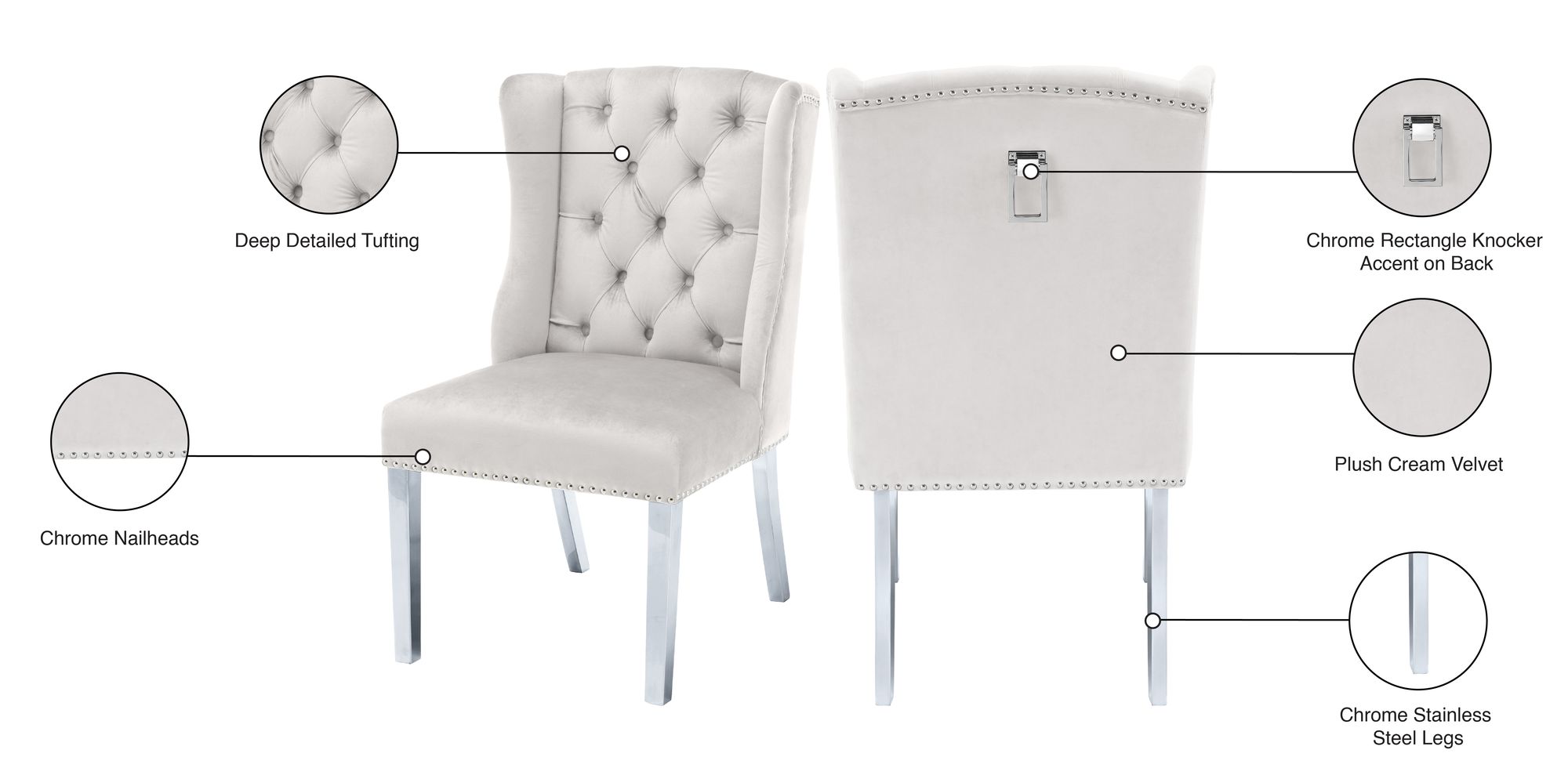 Suri Velvet Dining Chair with Chrome Stainless Steel Legs