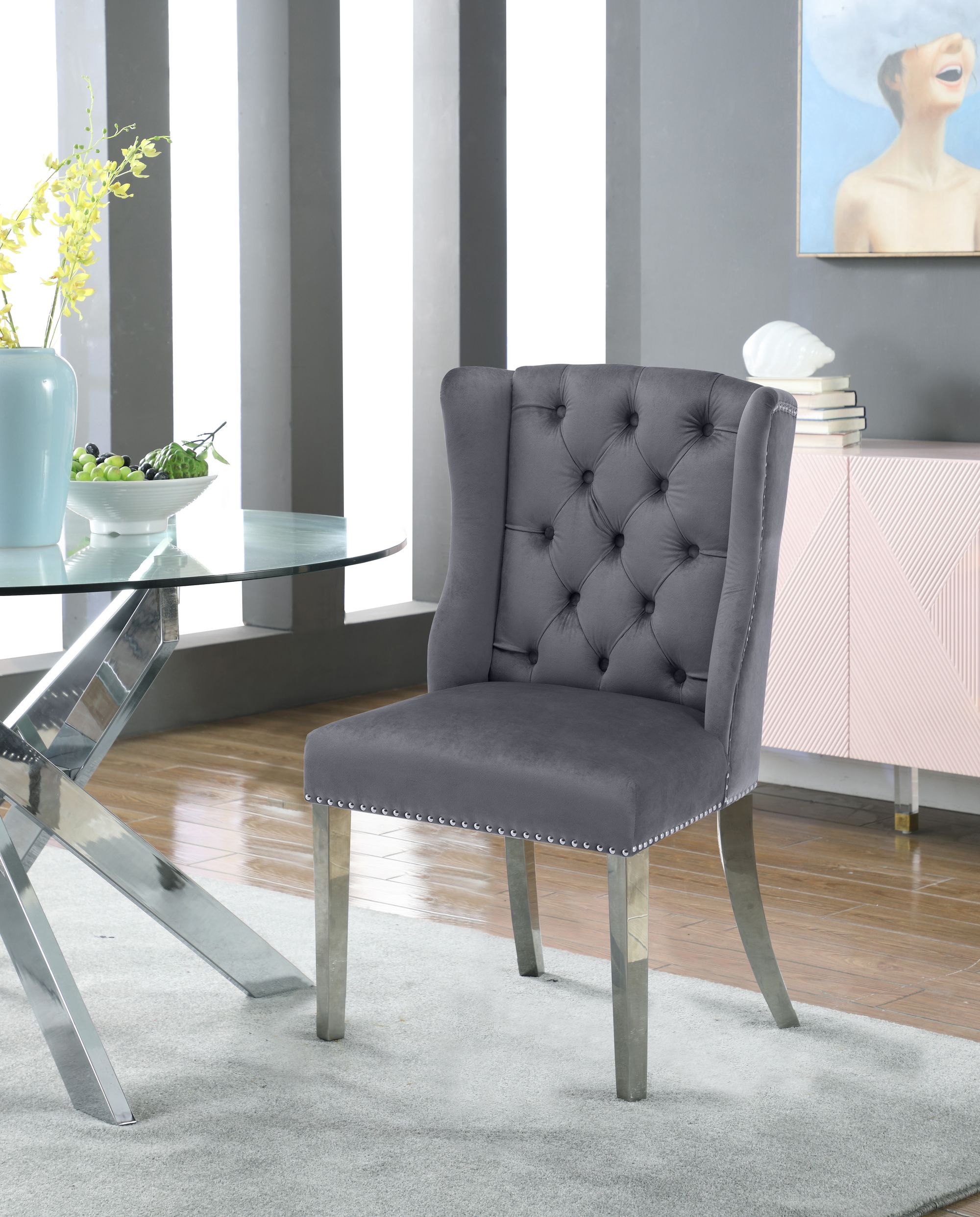 Suri Velvet Dining Chair with Chrome Stainless Steel Legs