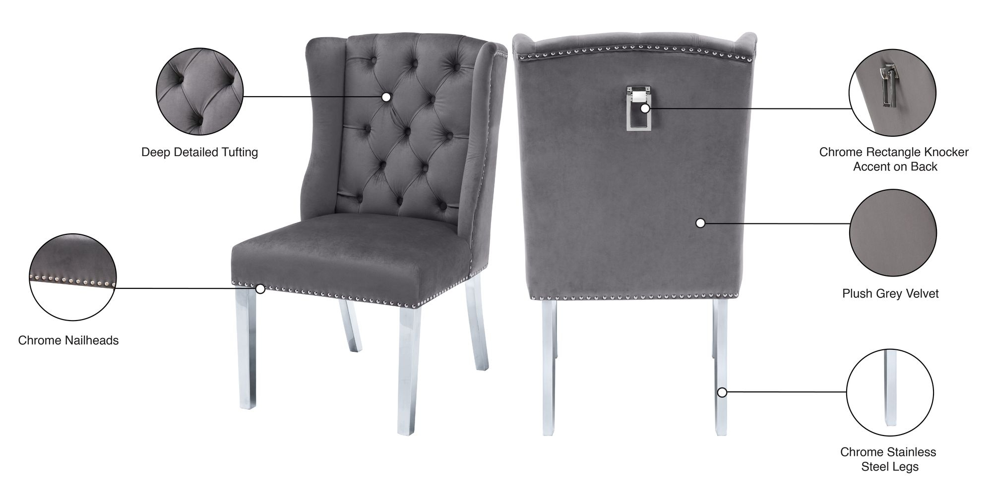 Suri Velvet Dining Chair with Chrome Stainless Steel Legs