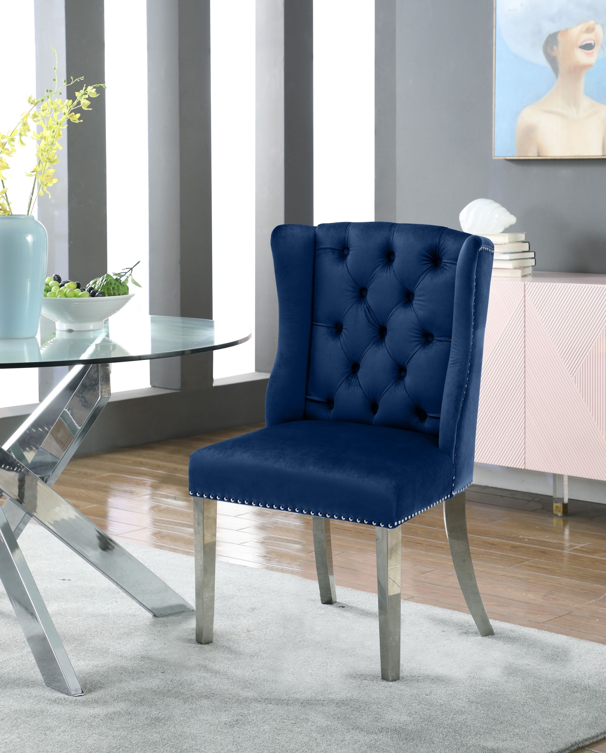 Suri Velvet Dining Chair with Chrome Stainless Steel Legs