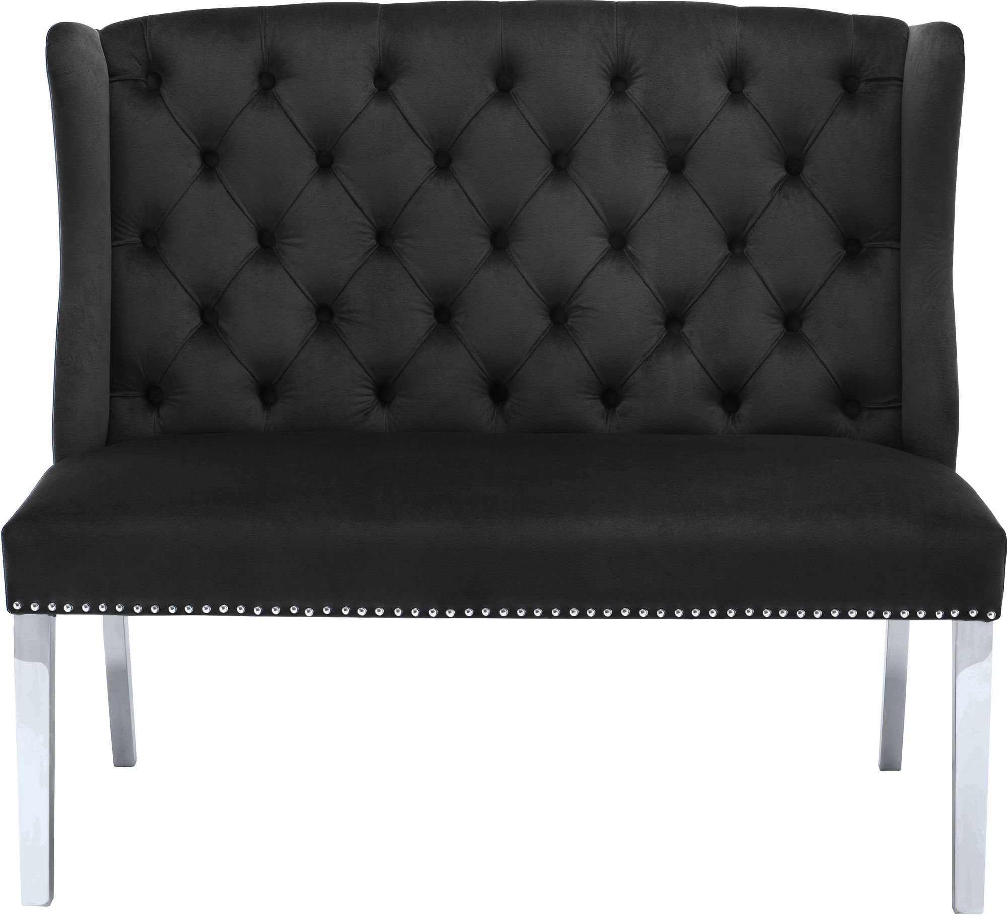 Suri Velvet Settee Bench with Chrome Stainless Steel Legs