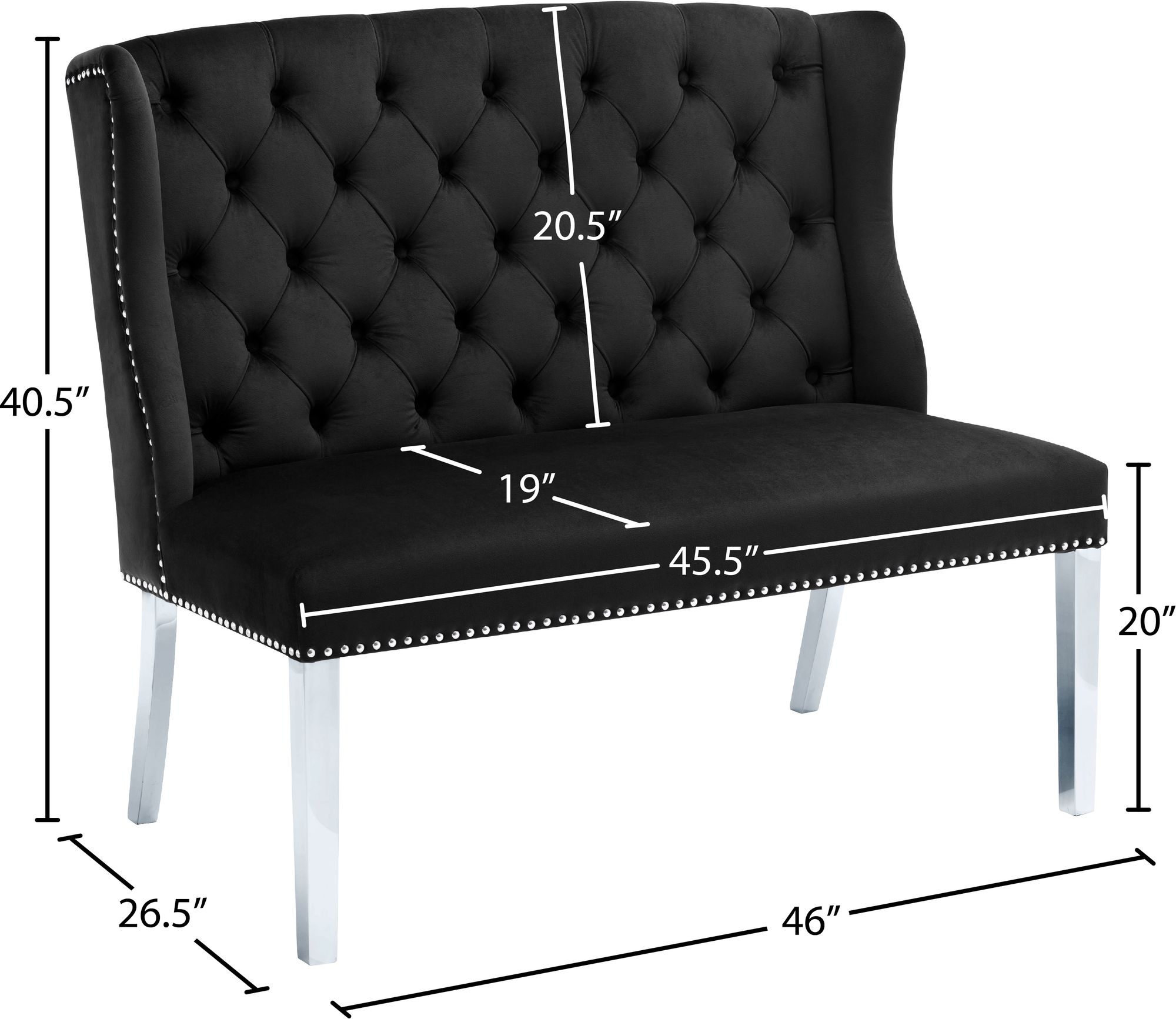 Suri Velvet Settee Bench with Chrome Stainless Steel Legs