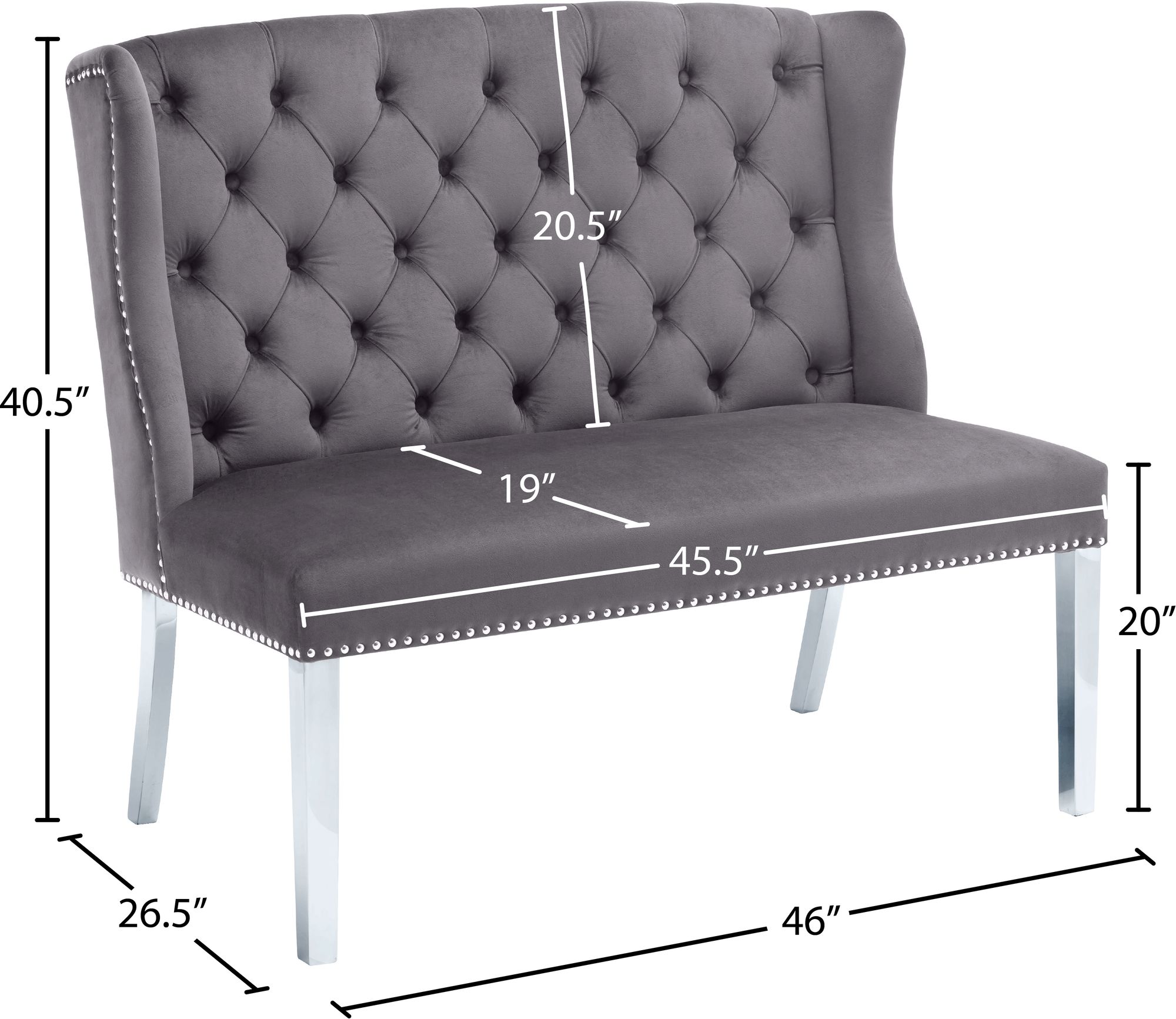 Suri Velvet Settee Bench with Chrome Stainless Steel Legs