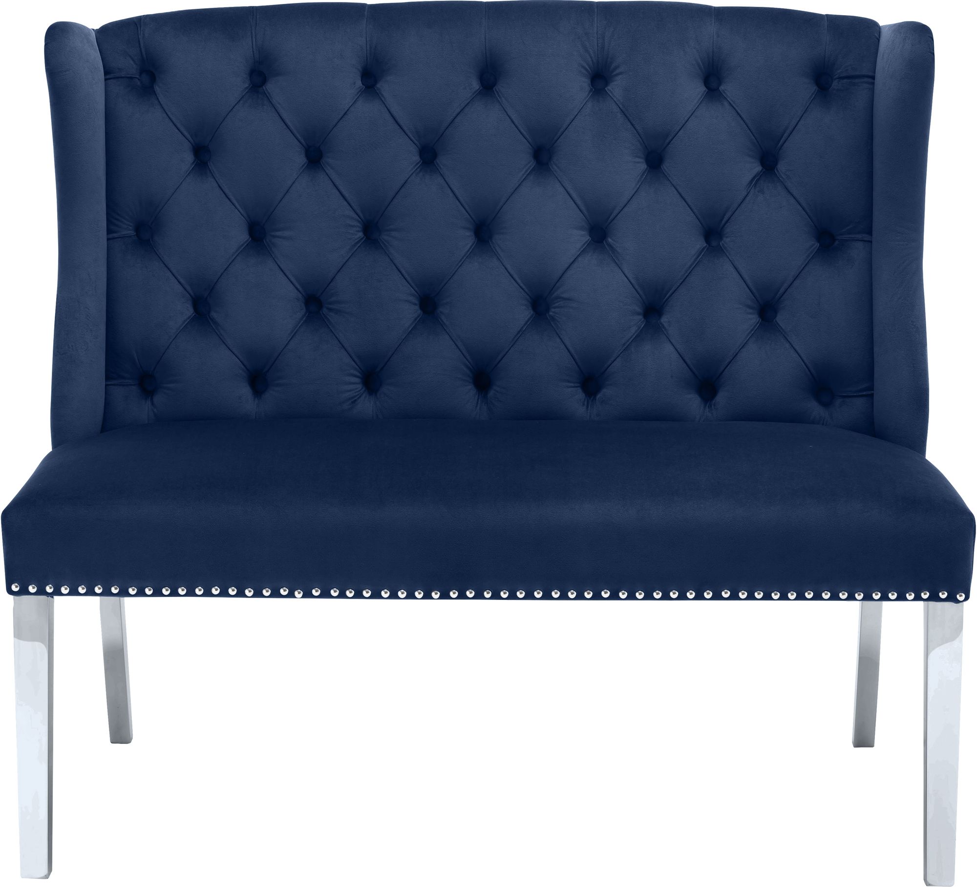 Suri Velvet Settee Bench with Chrome Stainless Steel Legs