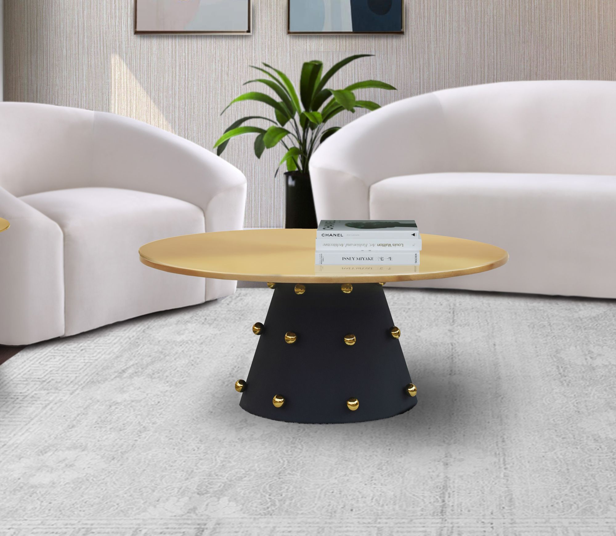 Raven 36" Round Metal Coffee Table with Matte Black Base