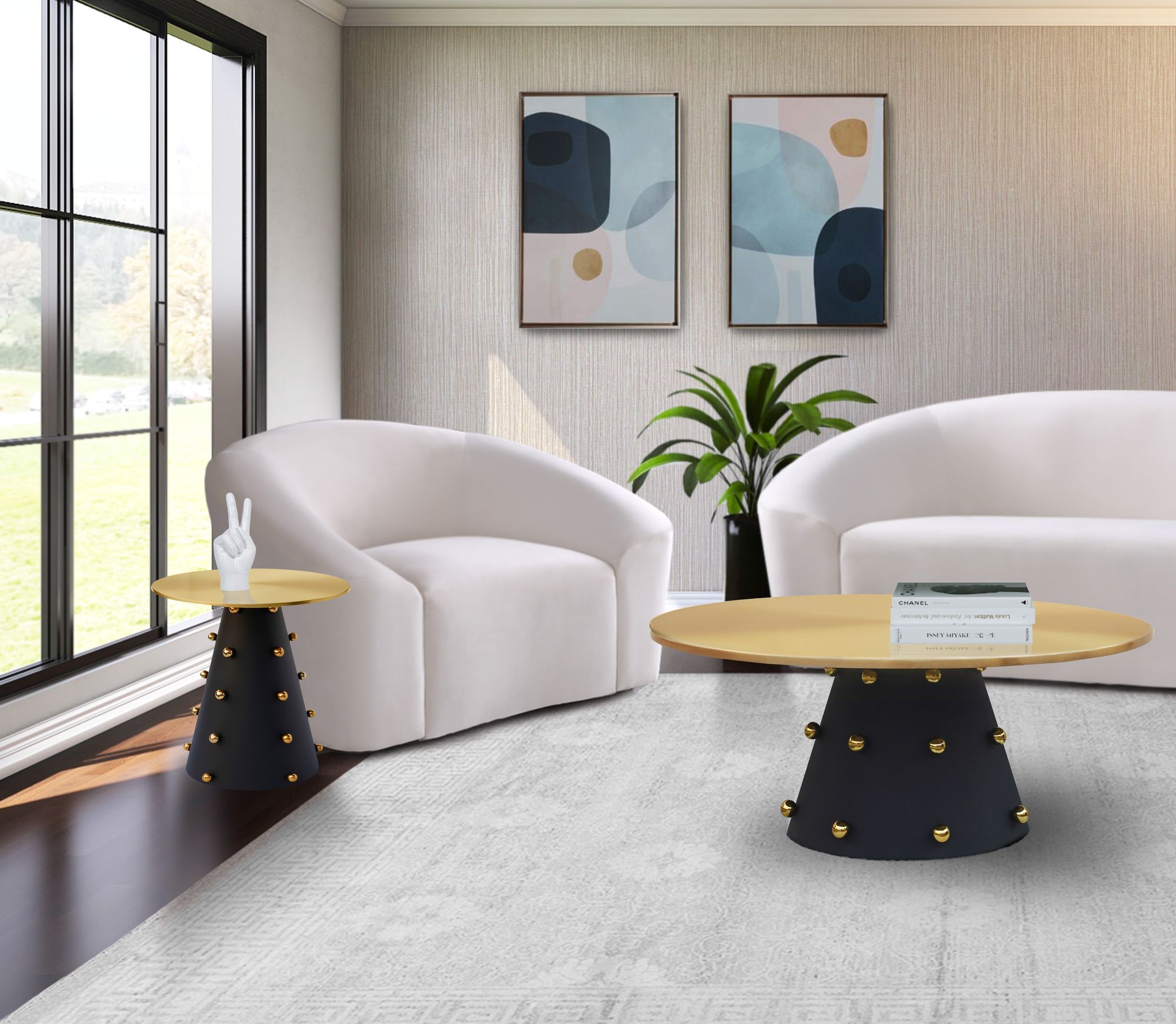 Raven 36" Round Metal Coffee Table with Matte Black Base