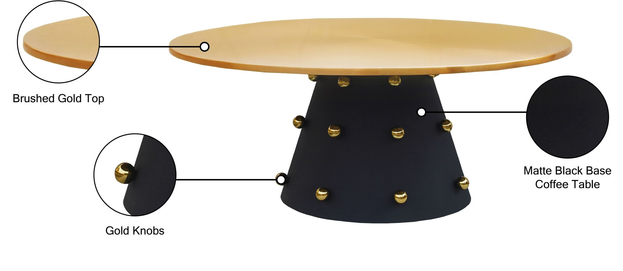 Raven 36" Round Metal Coffee Table with Matte Black Base