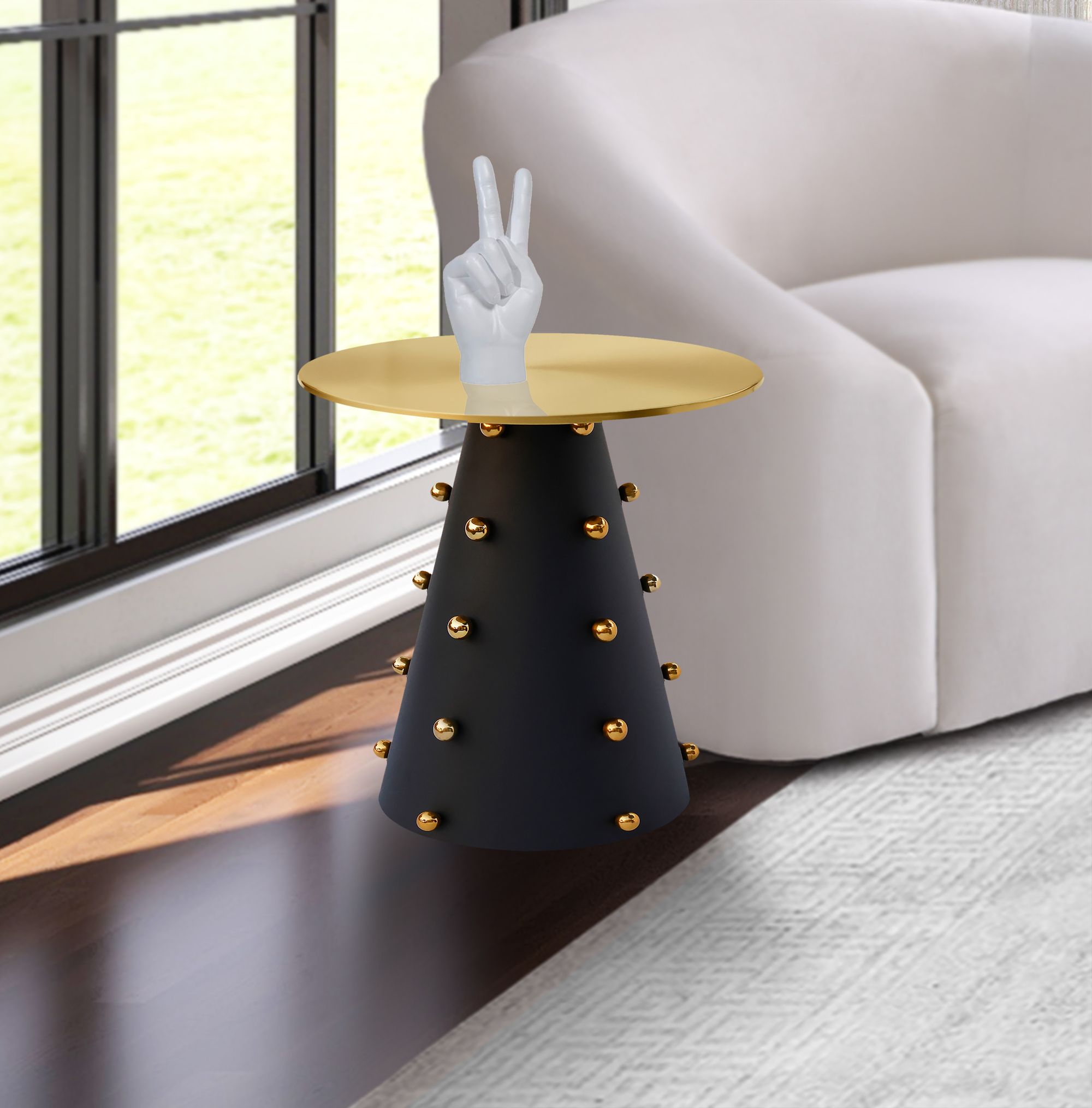 Raven 20" Round Brushed End Table with Matte Black Base