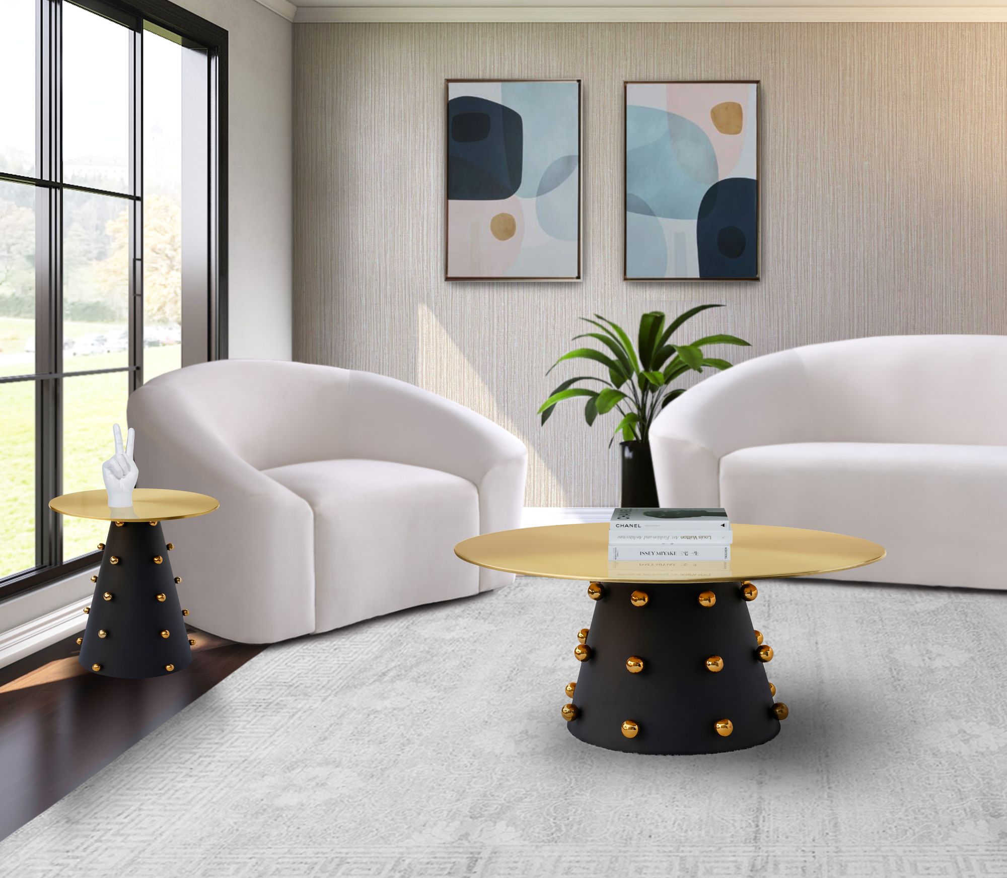 Raven 20" Round Brushed End Table with Matte Black Base