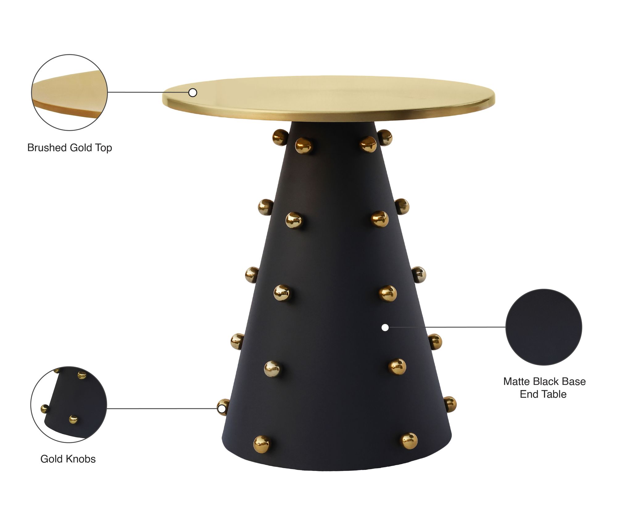 Raven 20" Round Brushed End Table with Matte Black Base