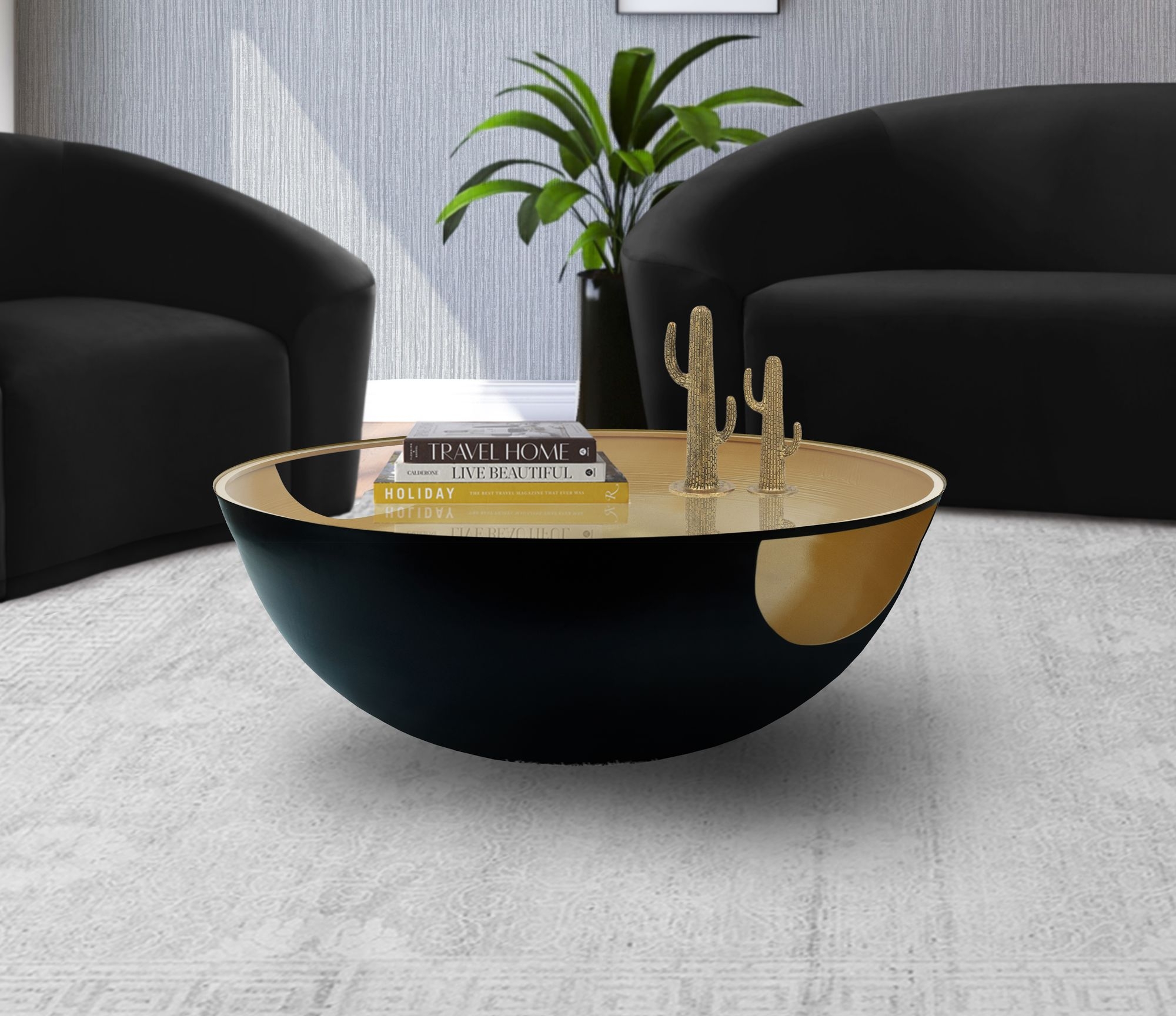 Doma 32" Round Glass Coffee Table with Metal Base
