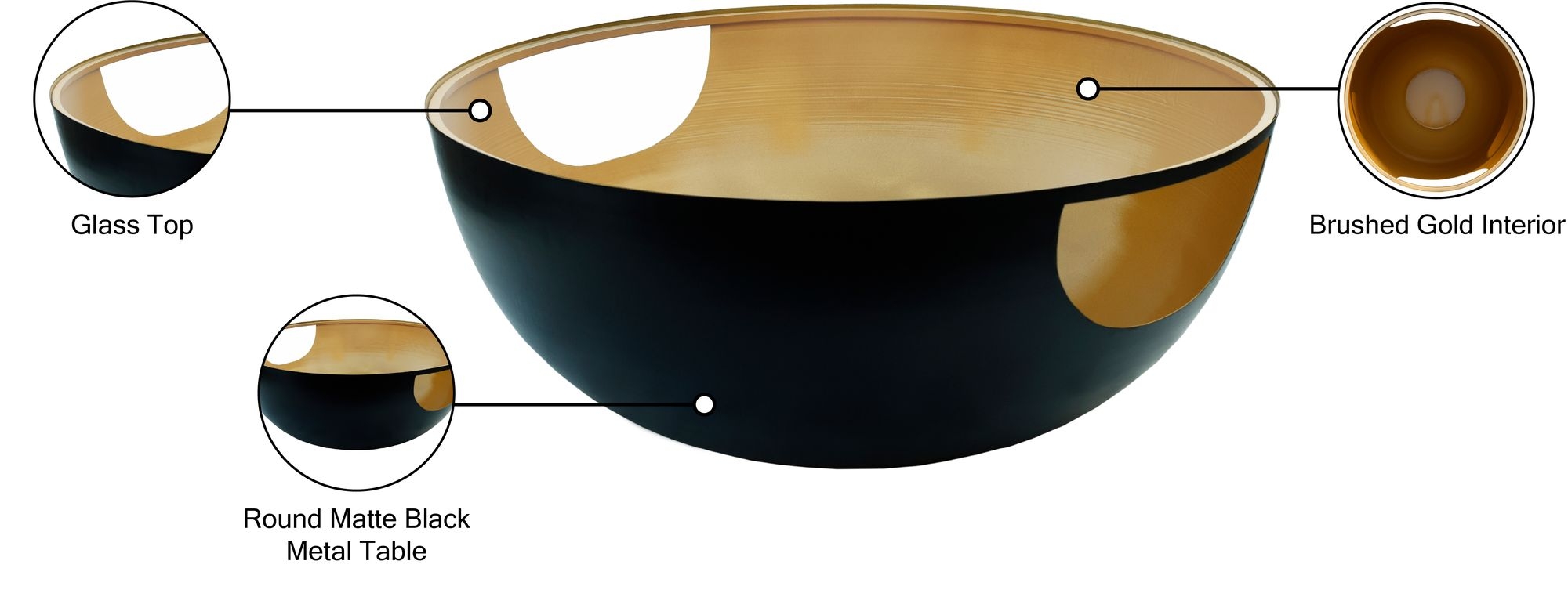 Doma 32" Round Glass Coffee Table with Metal Base