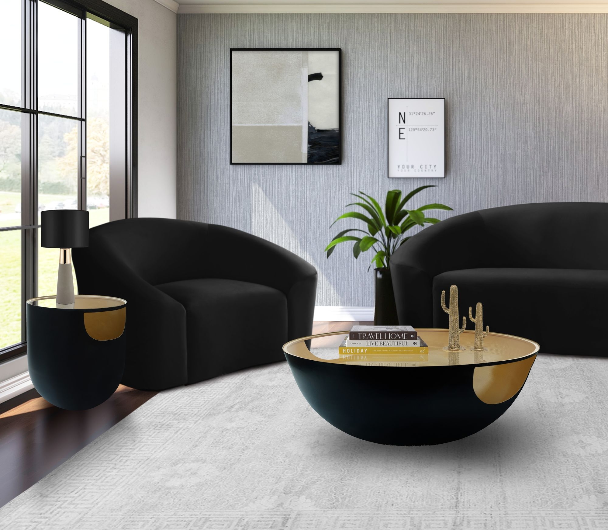 Doma 20" Round Glass Coffee Table with Metal Base