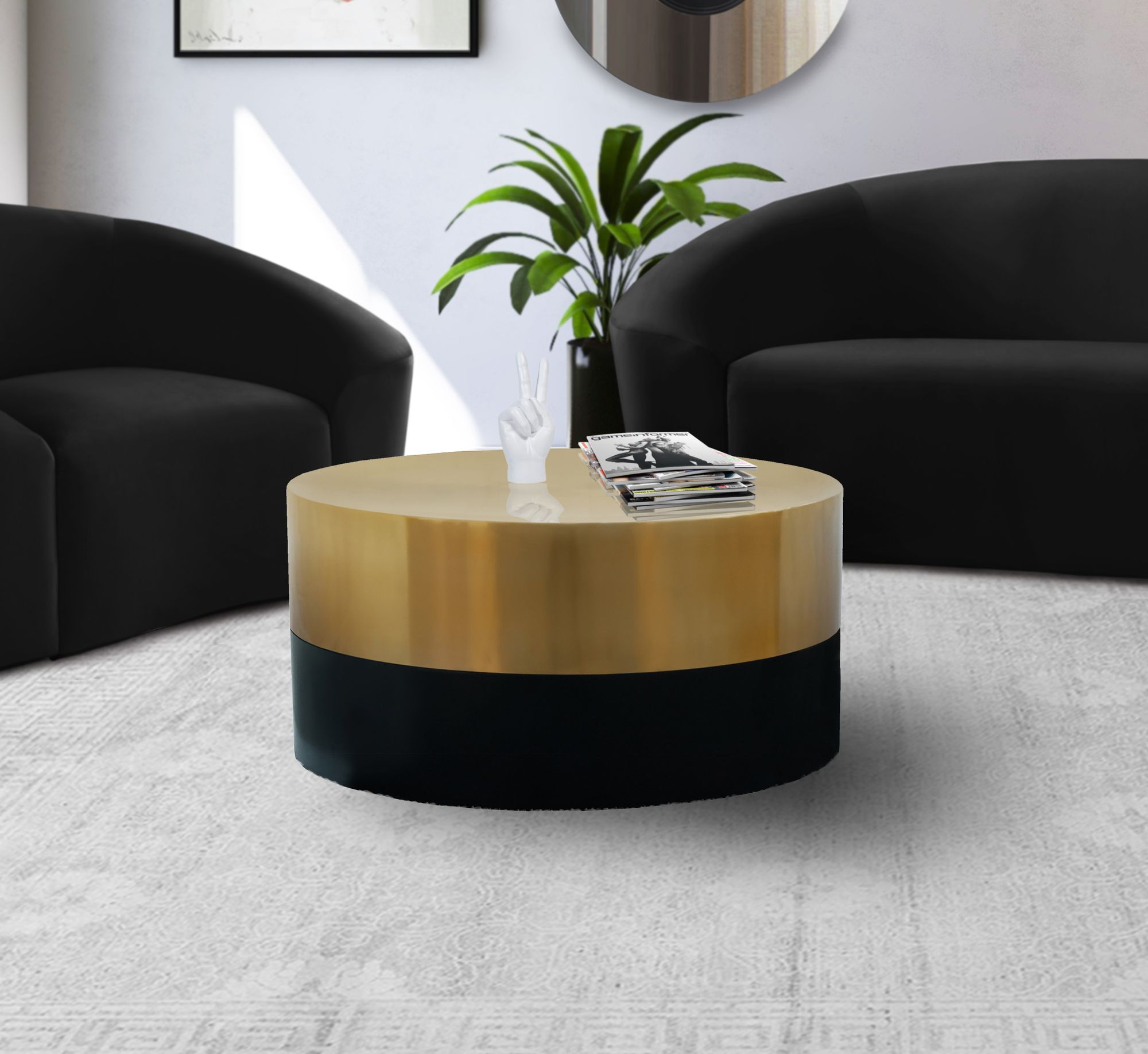Sun 32" Round Metal Coffee Table with Matte Black Base
