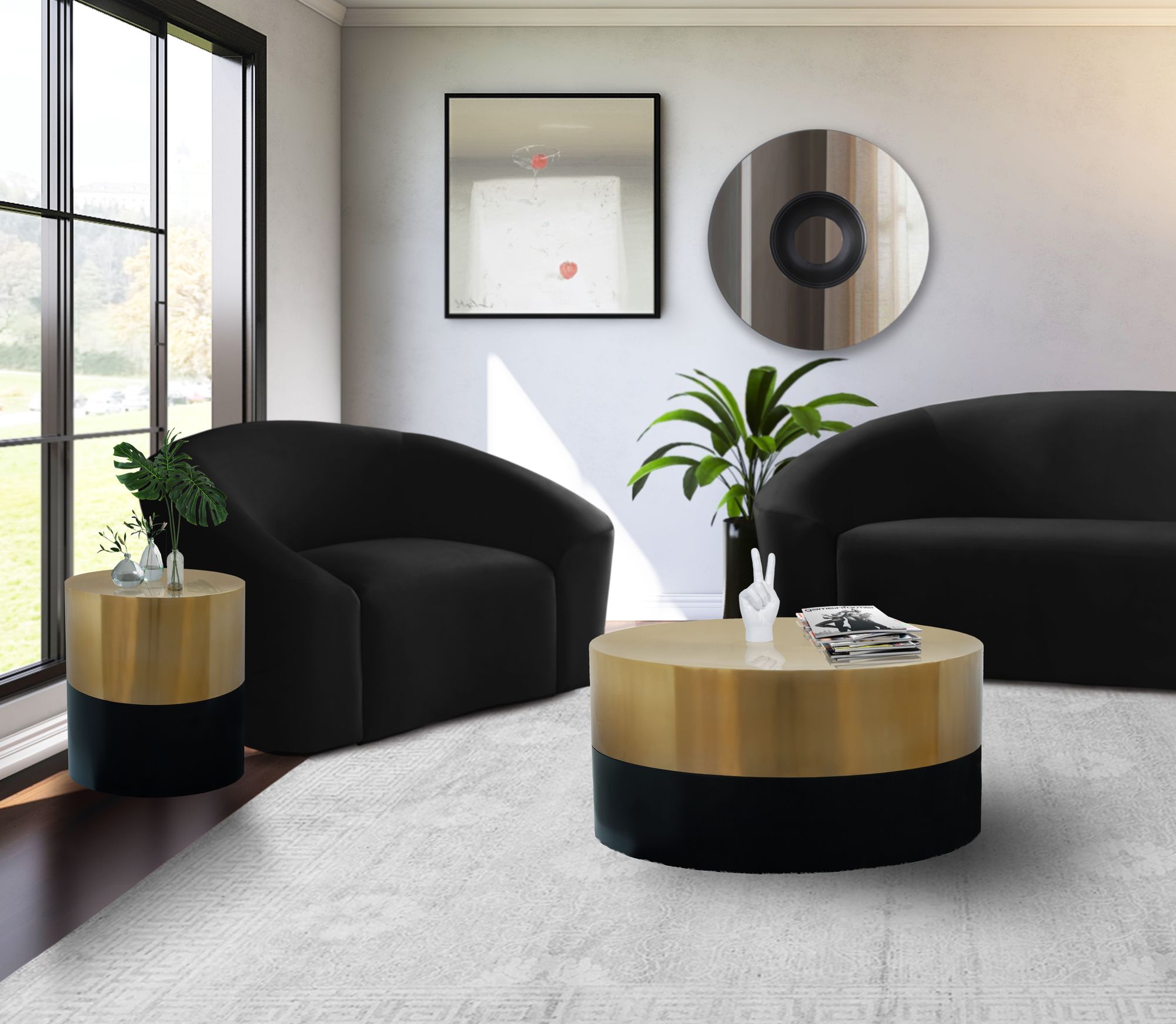 Sun 32" Round Metal Coffee Table with Matte Black Base