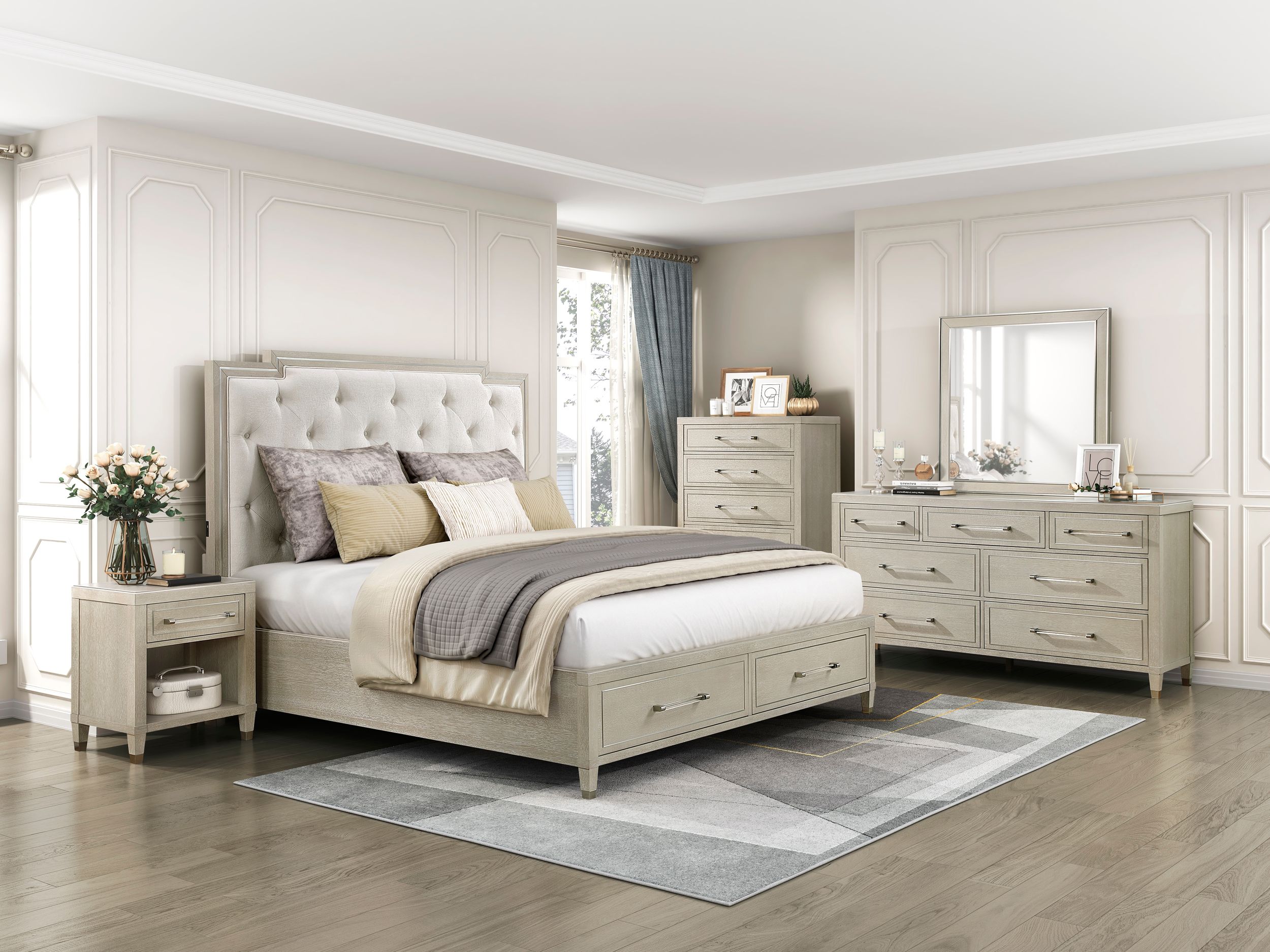 Genoa Chenille/Wood California King Storage Platform Bed
