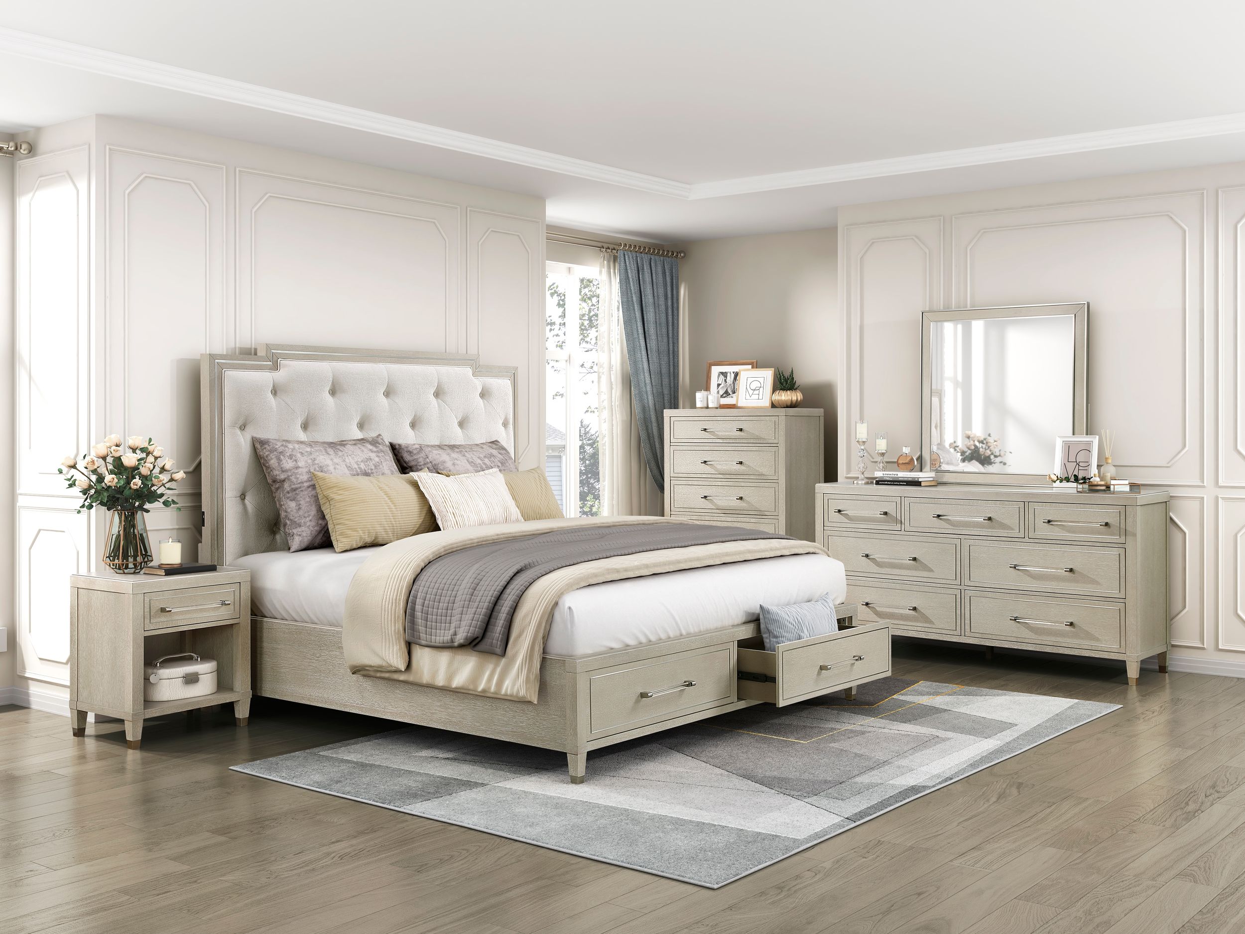 Genoa Chenille/Wood California King Storage Platform Bed