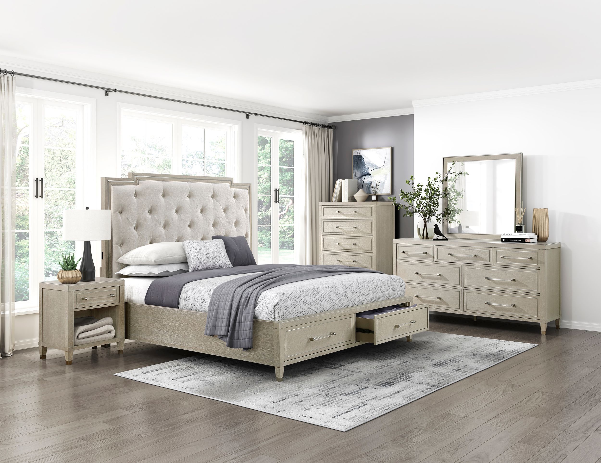 Genoa Chenille/Wood California King Storage Platform Bed